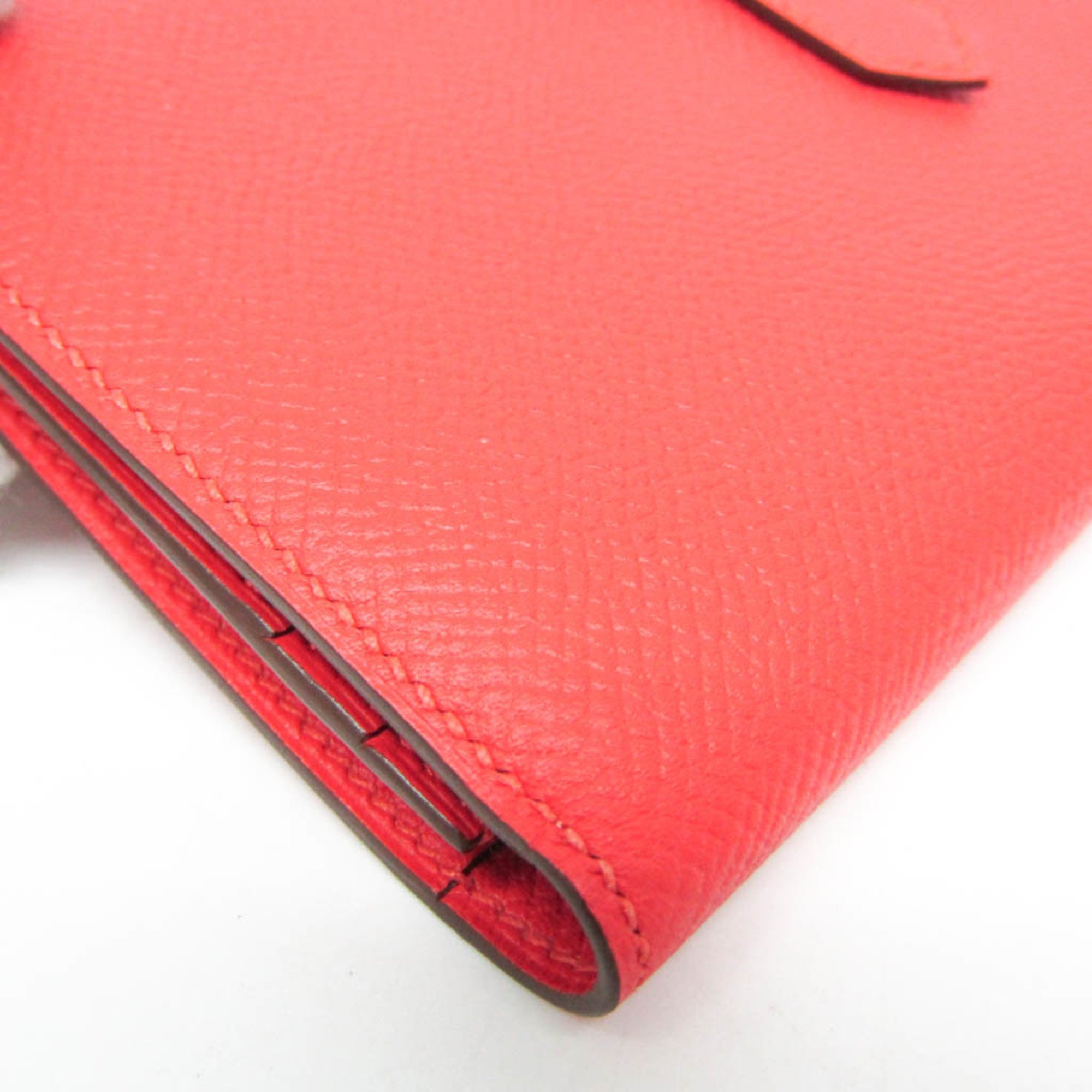 Hermes Bearn Bearn Soufflet Women's Epsom Leather Long Wallet (bi-fold) Red Color