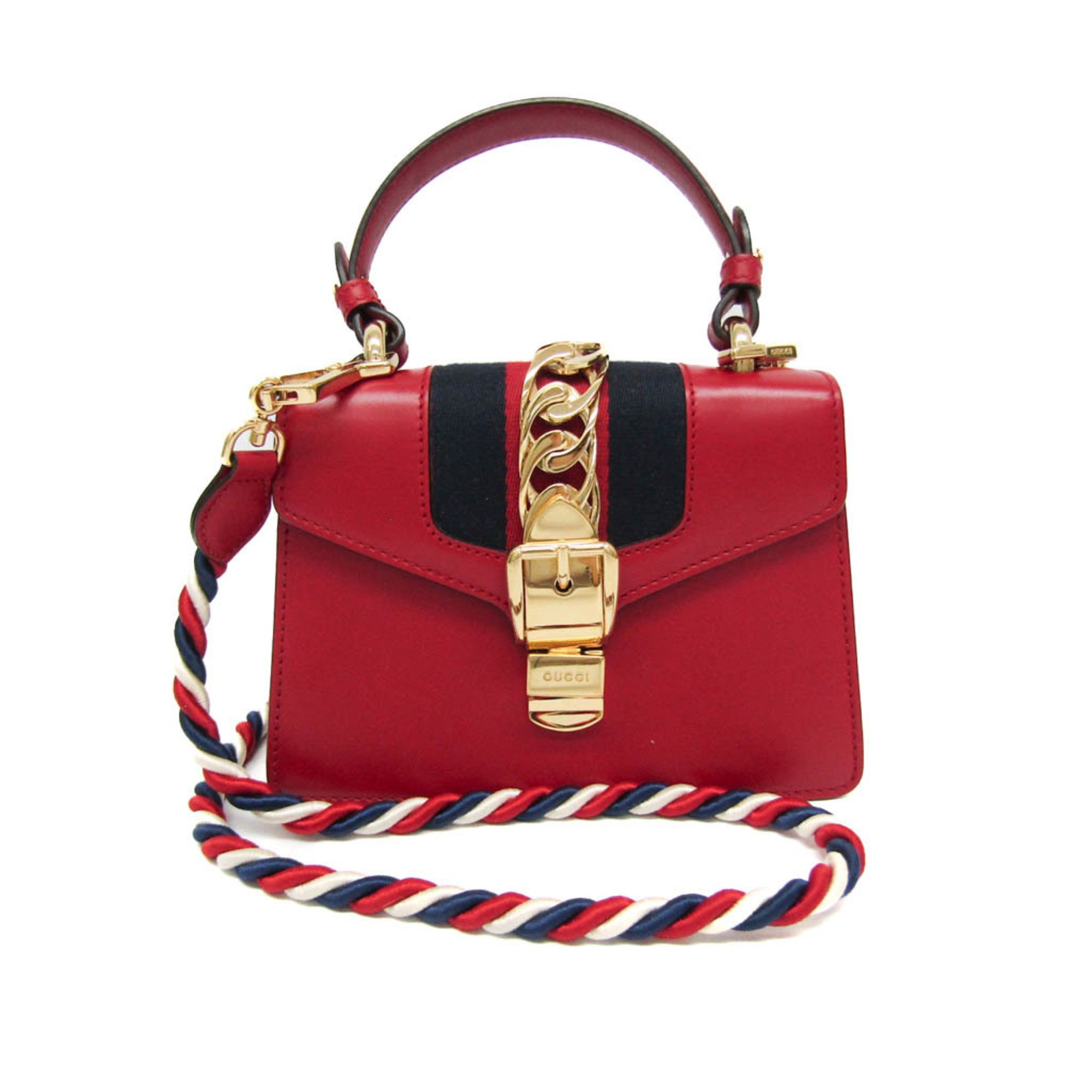 Gucci Sherry Line Sylvie 470270 Women's Leather Shoulder Bag Red Color