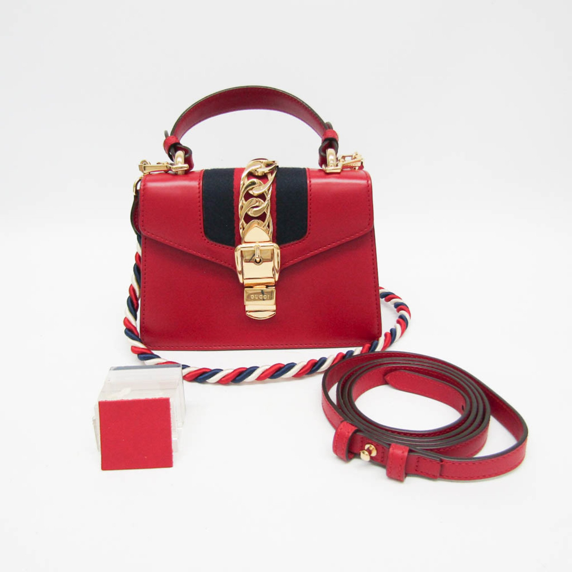 Gucci Sherry Line Sylvie 470270 Women's Leather Shoulder Bag Red Color