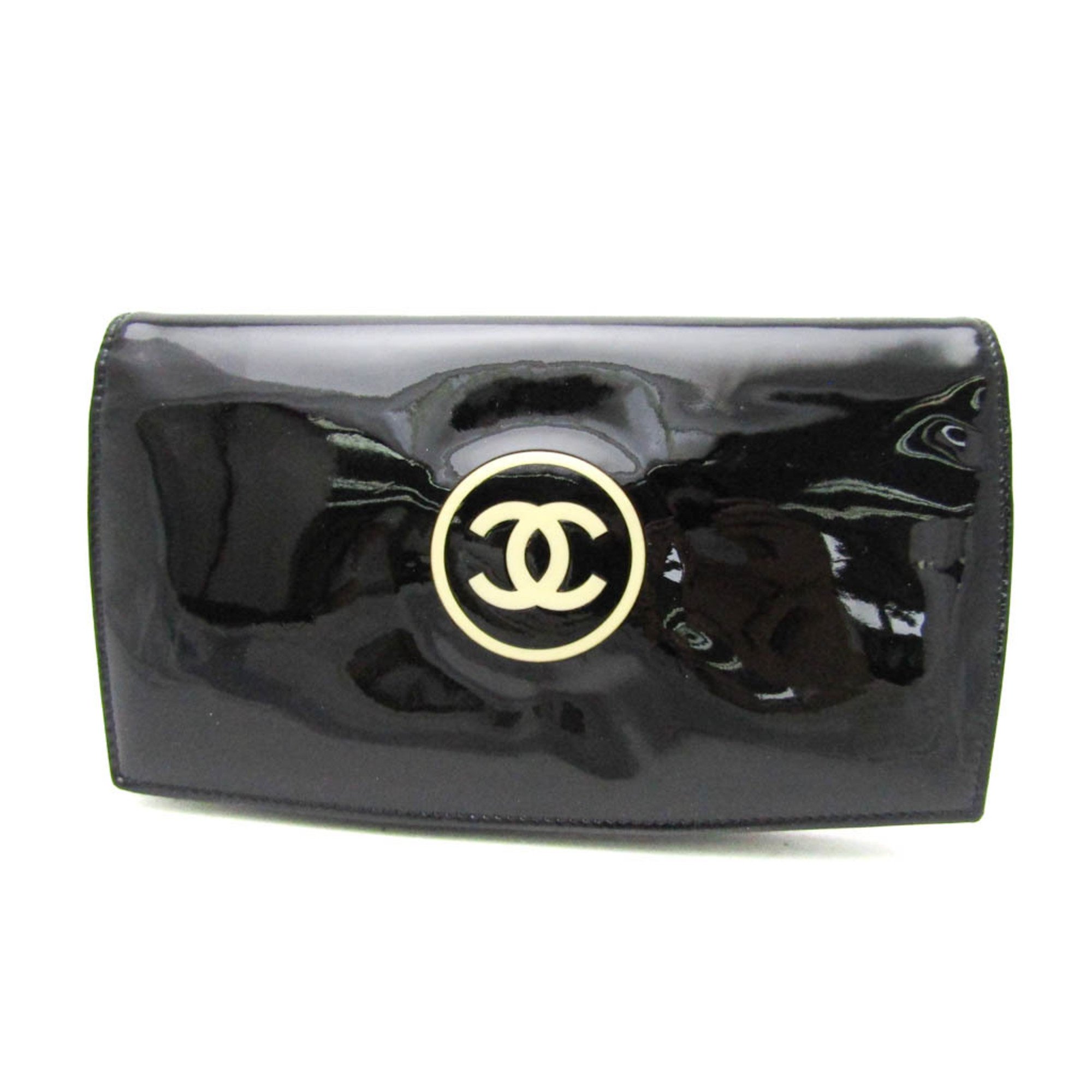 Chanel Make-up Line Women's Patent Leather Long Wallet (bi-fold) Black