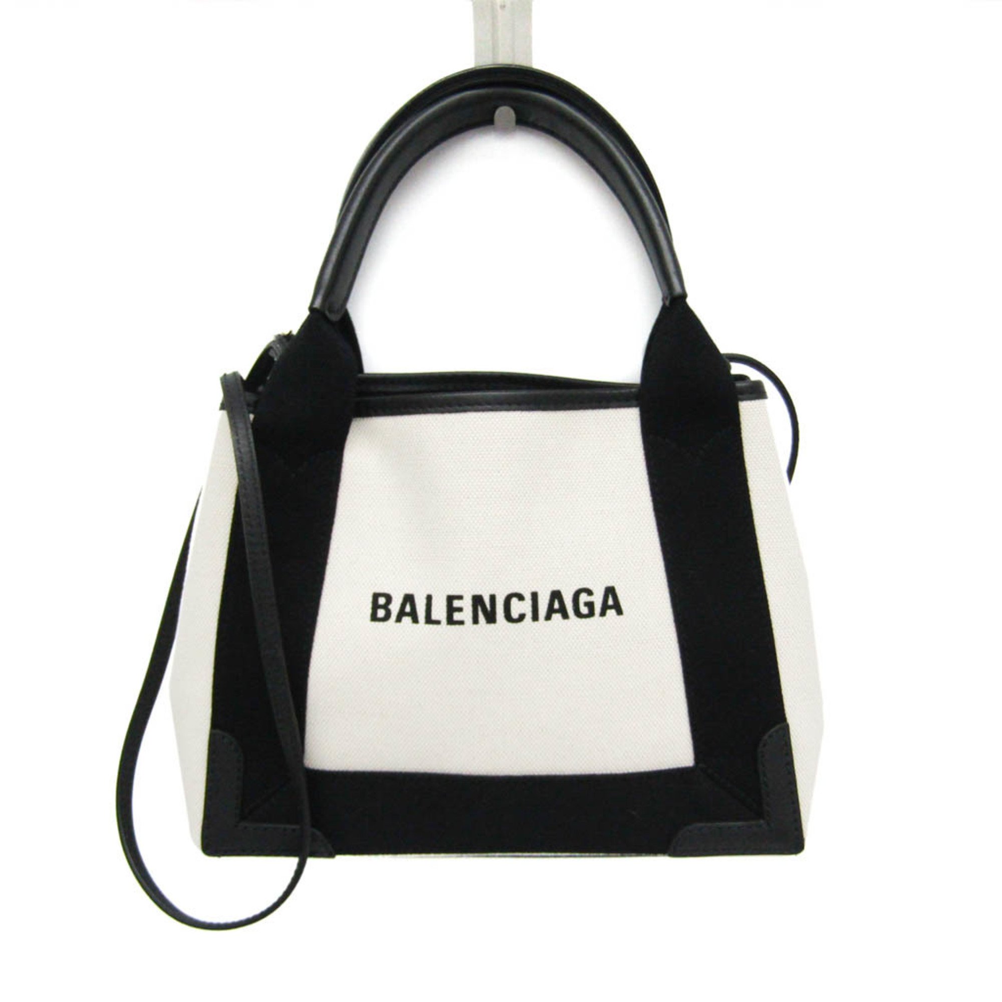 Balenciaga Navy Cabas XS 390346 Women's Canvas,Leather Handbag,Shoulder Bag Black,Off-white