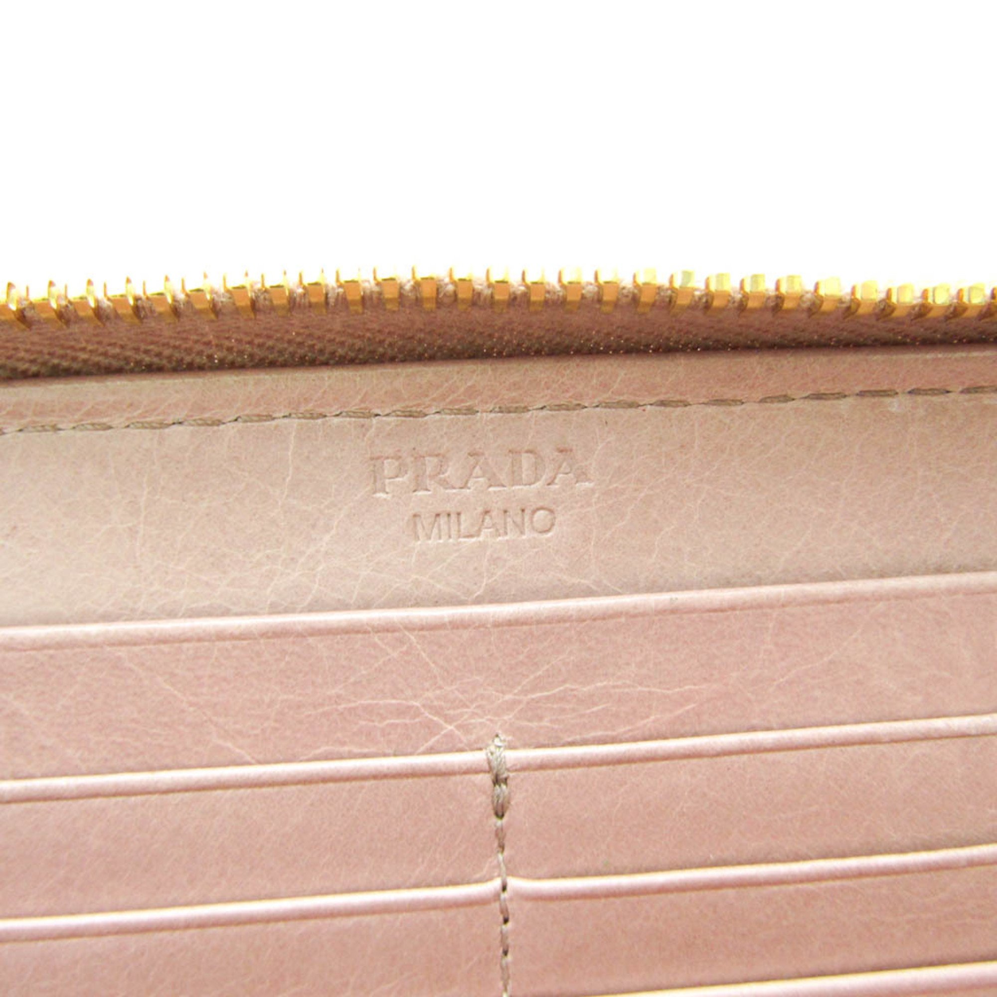 Prada Quilted Round Zip Wallet Women's Leather Long Wallet (bi-fold) Light Pink