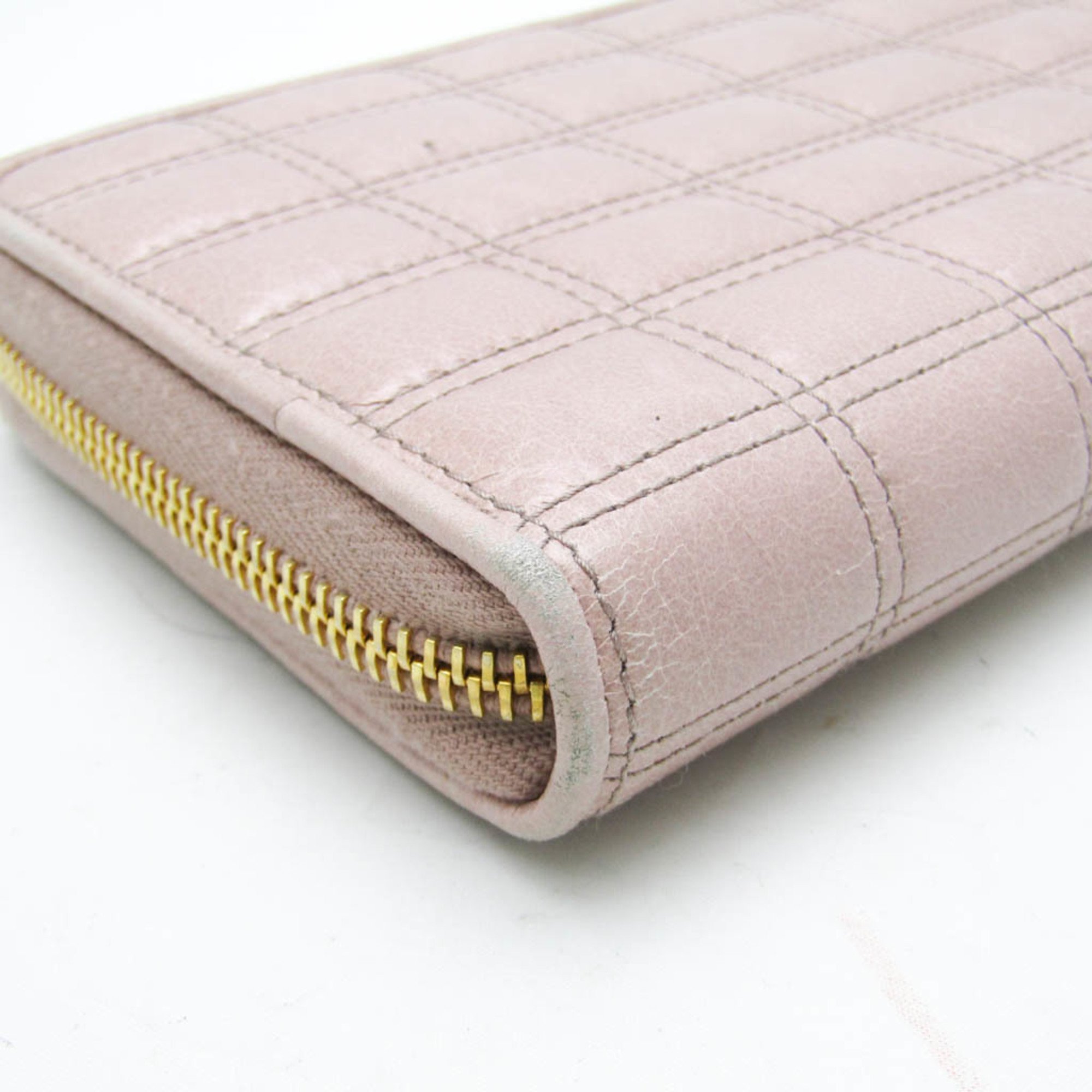 Prada Quilted Round Zip Wallet Women's Leather Long Wallet (bi-fold) Light Pink