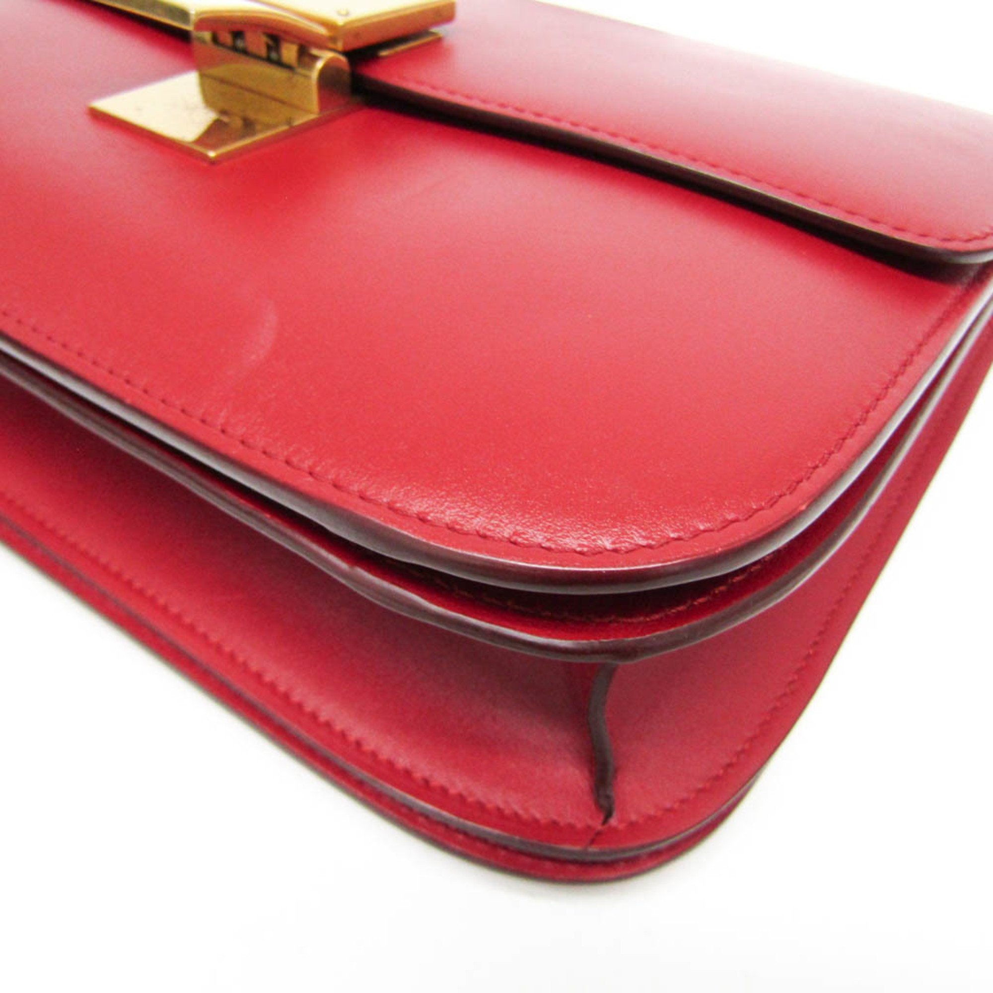 Celine Classic Box Medium 189173 Women's Leather Shoulder Bag Red Color