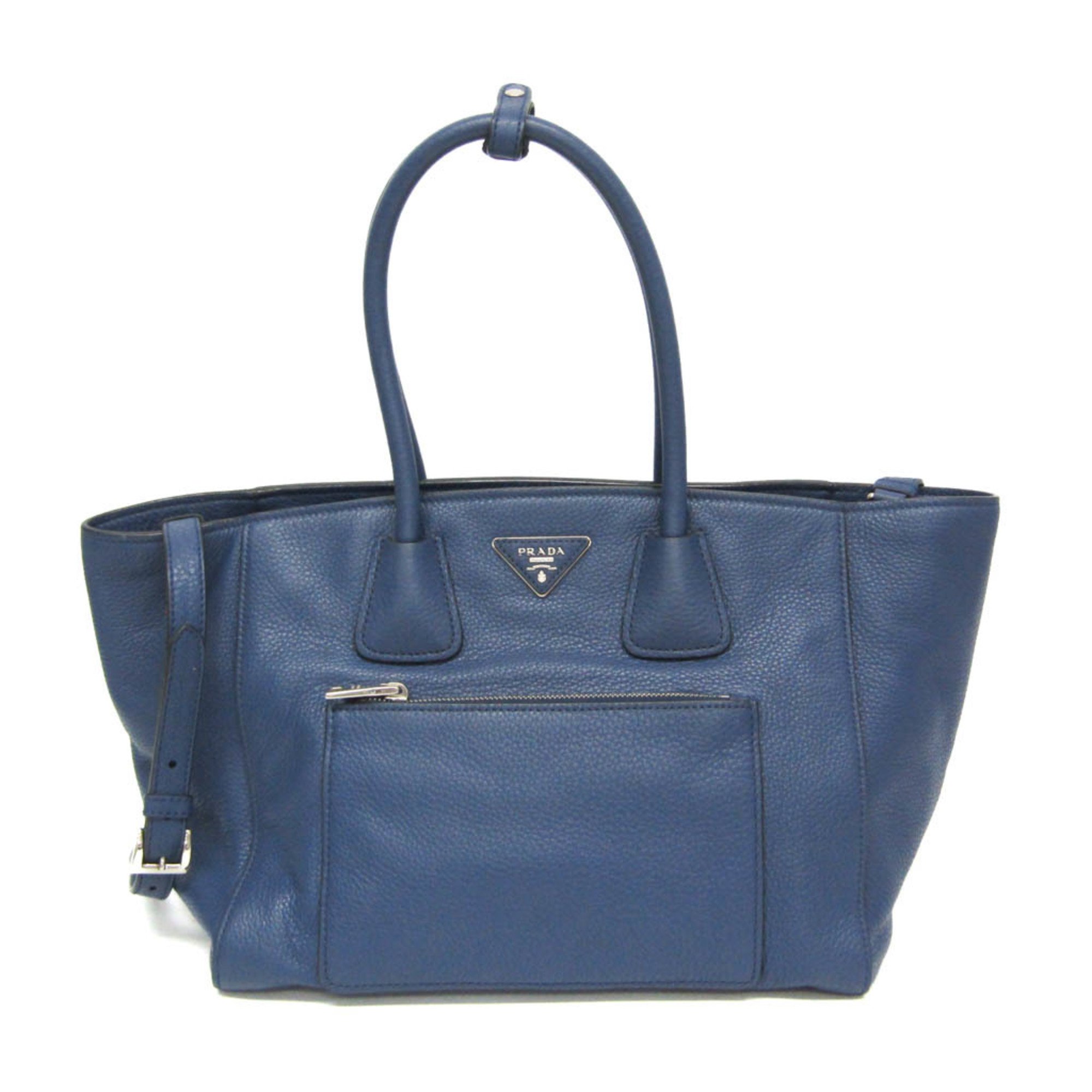 Prada VITELLO PHENIX BN2795 Women's Leather Handbag,Shoulder Bag Blue