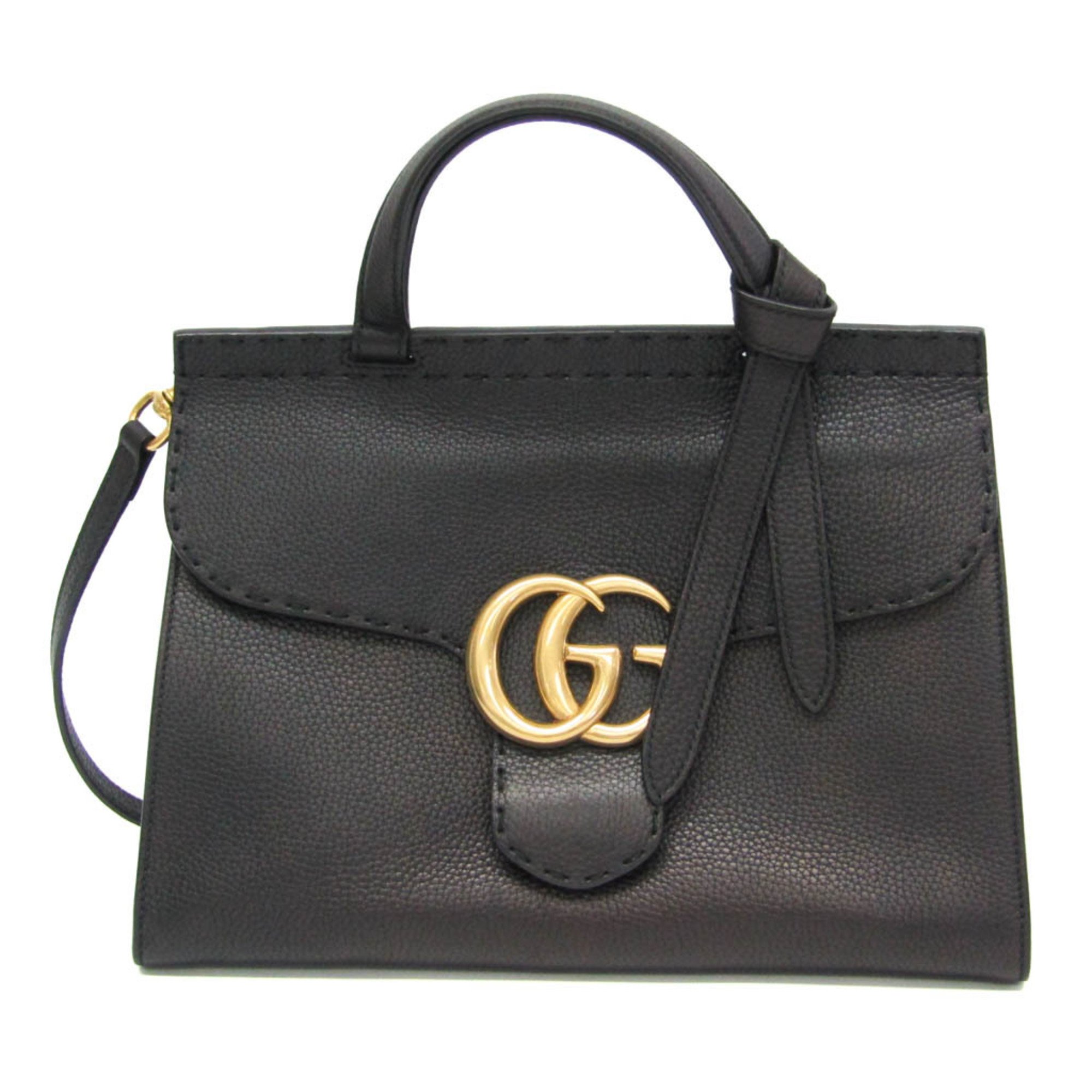 Gucci GG Marmont Leather Top Handle Bag 421890 Women's Leather Handbag,Shoulder Bag Black