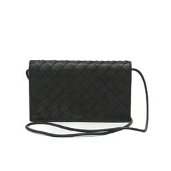 Bottega Veneta Intrecciato Men,Women Leather Chain/Shoulder Wallet Black