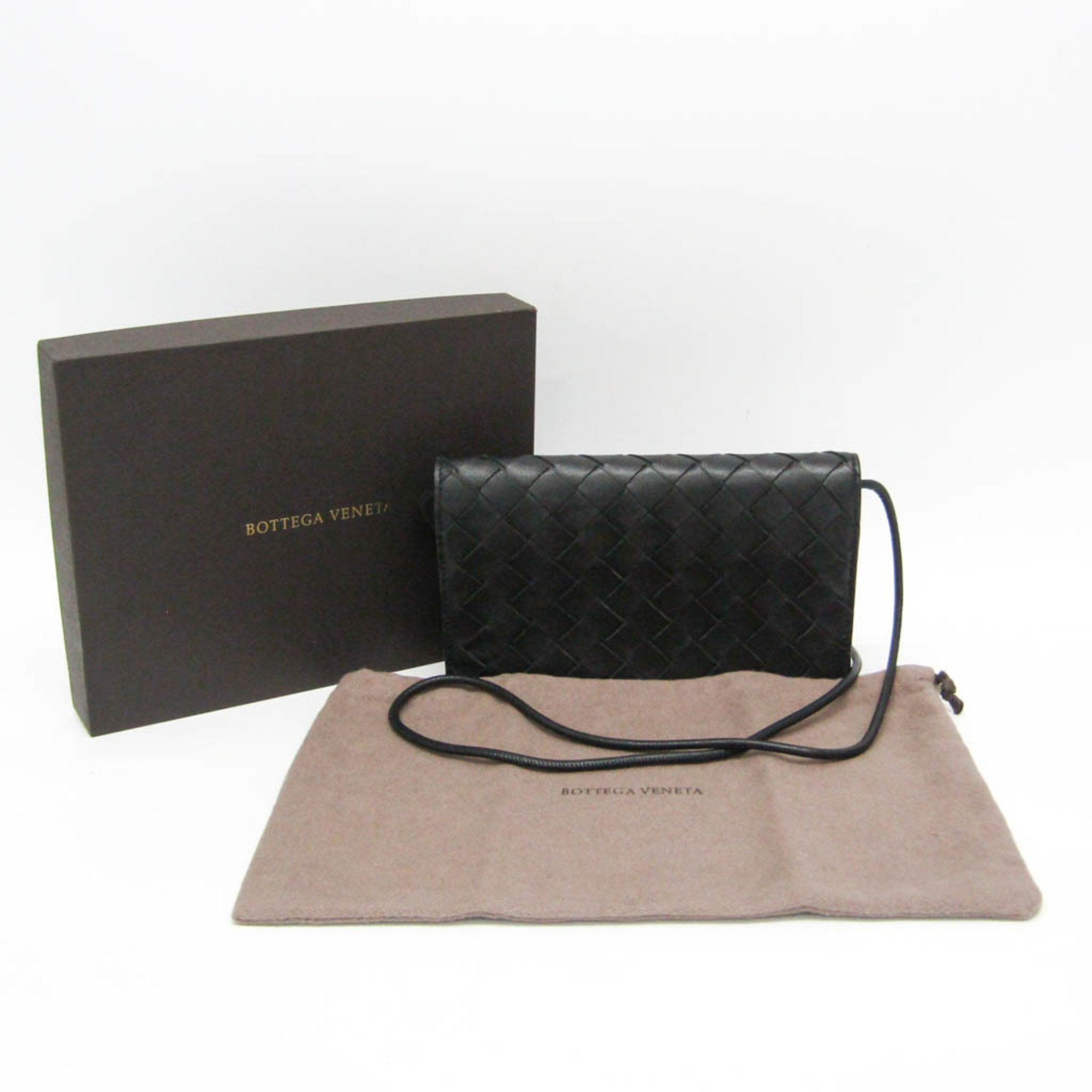 Bottega Veneta Intrecciato Men,Women Leather Chain/Shoulder Wallet Black