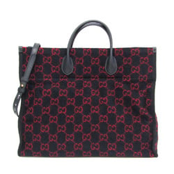 Gucci GG Logo Wool 598169 Women's Wool Shoulder Bag,Tote Bag Dark Navy,Red Color