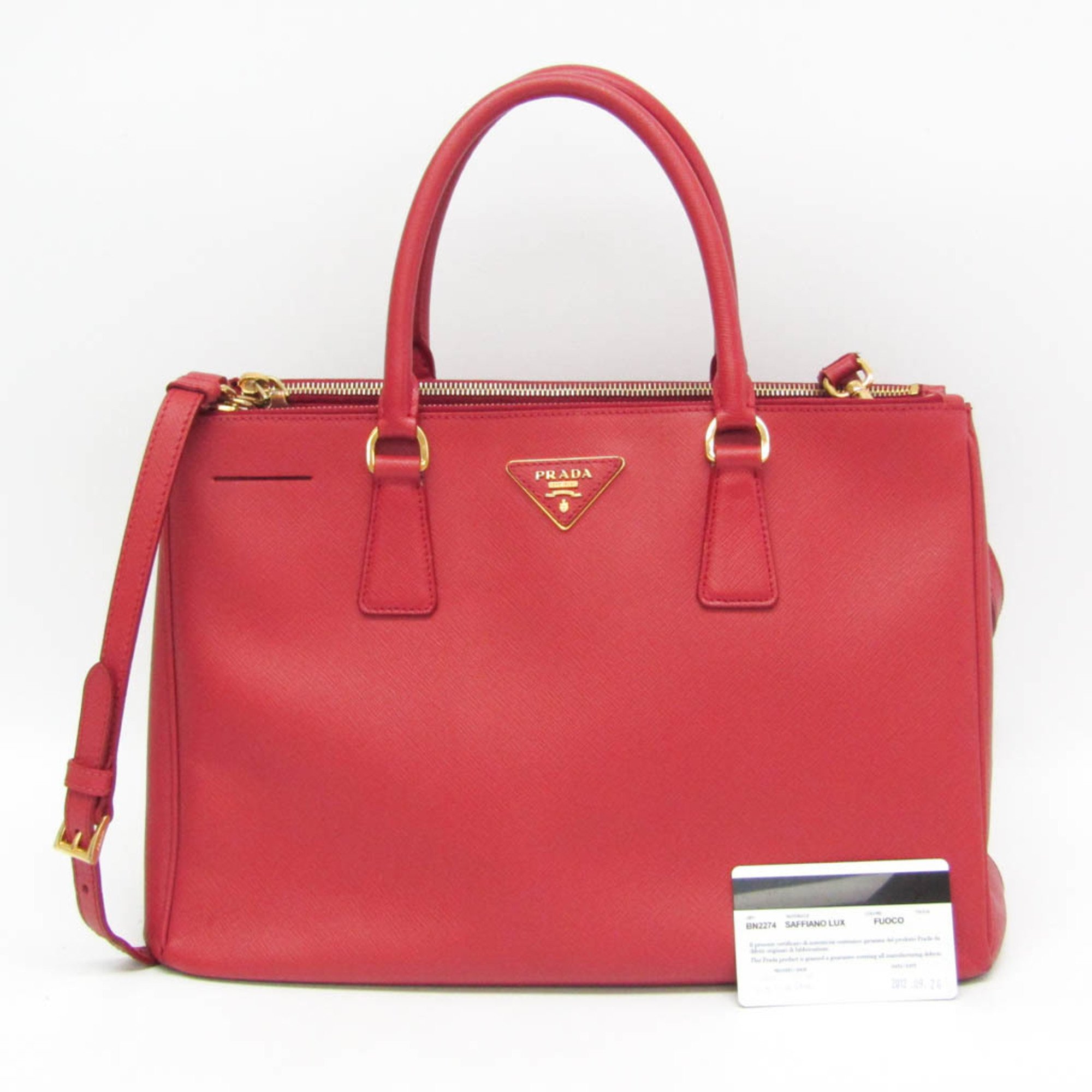 Prada Galleria BN2274 Women's Leather Handbag,Shoulder Bag Red Color