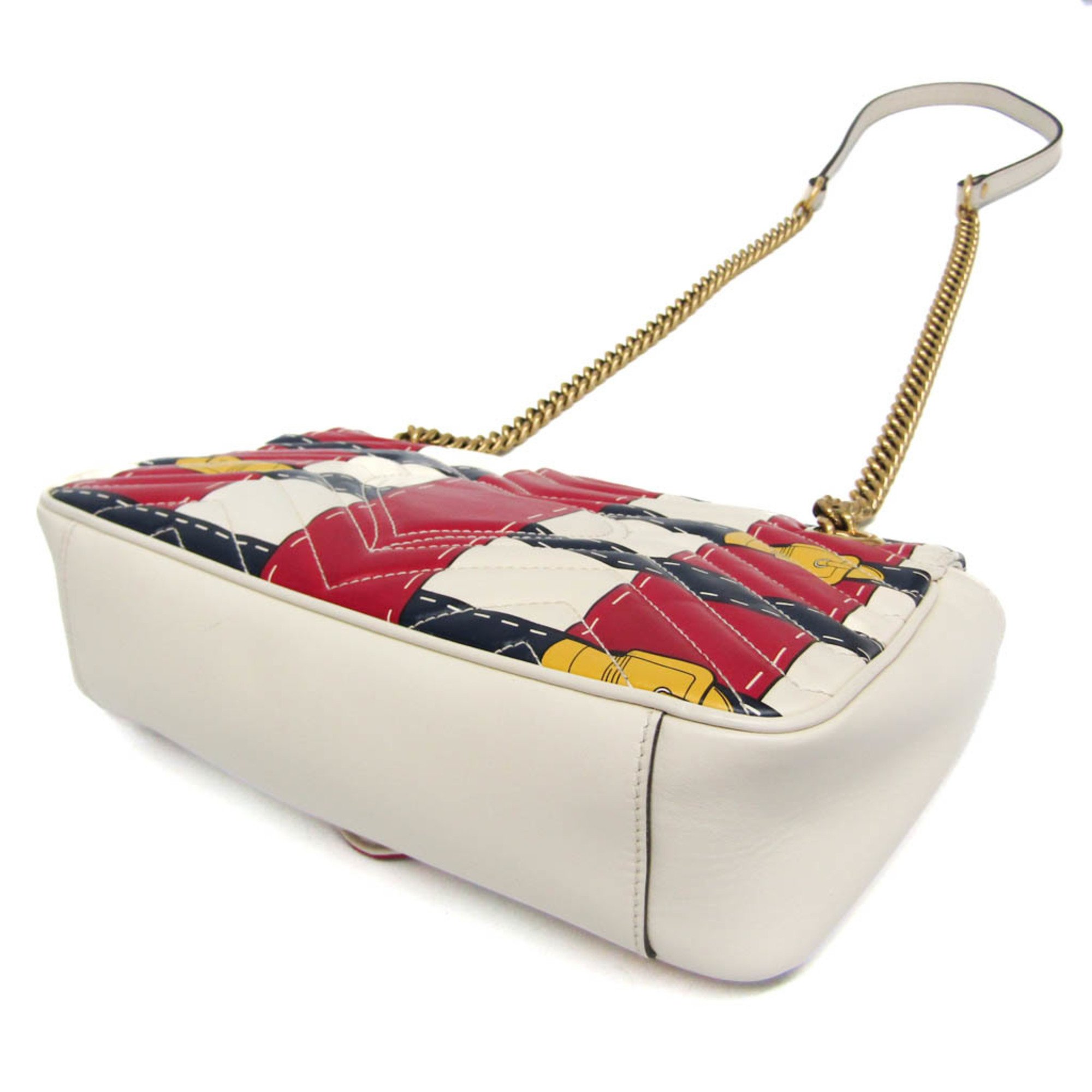 Gucci GG Marmont Chain Shoulder Bag 443497 Women's Leather Shoulder Bag Red Color,White