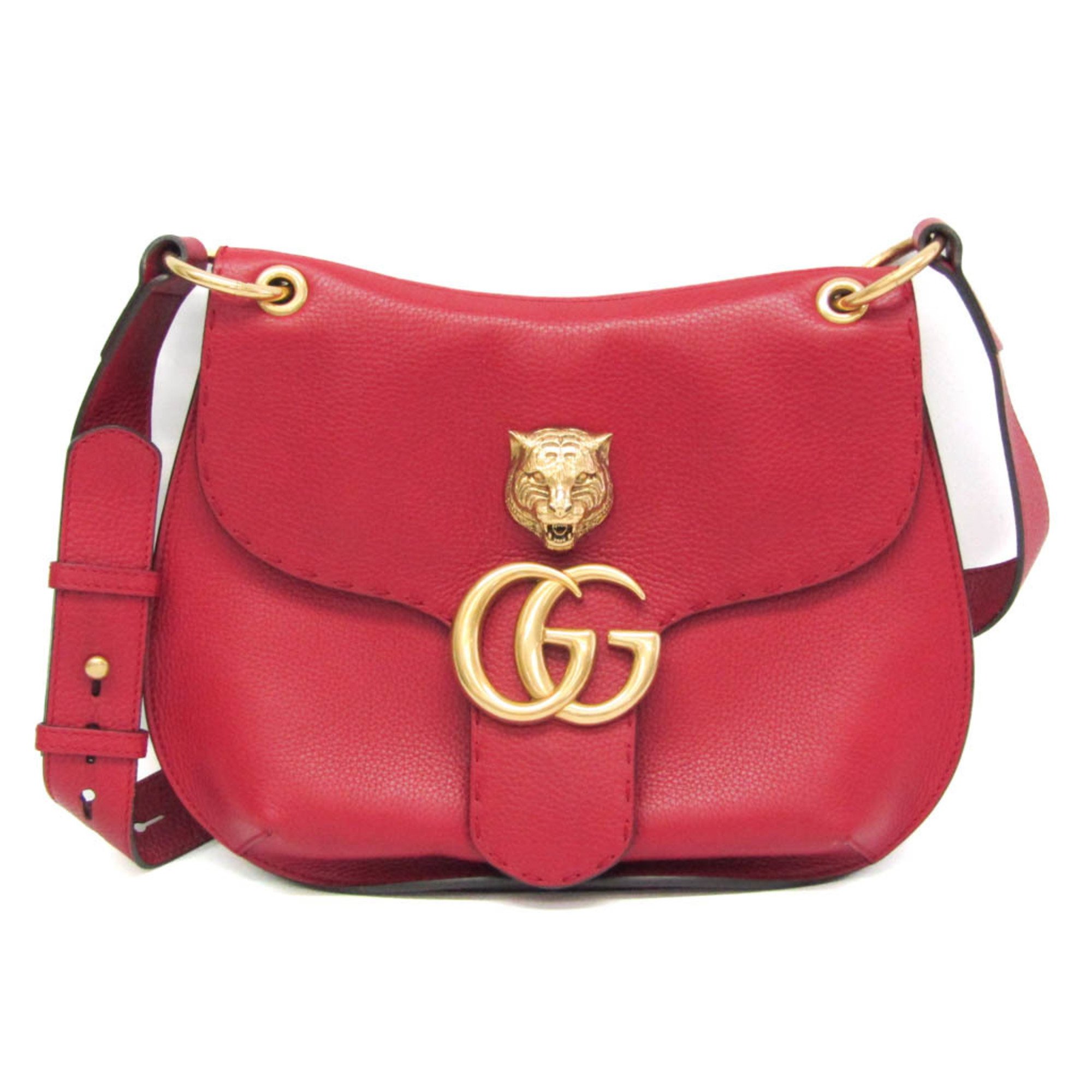 Gucci GG Marmont 409154 Women's Leather Shoulder Bag Red Color