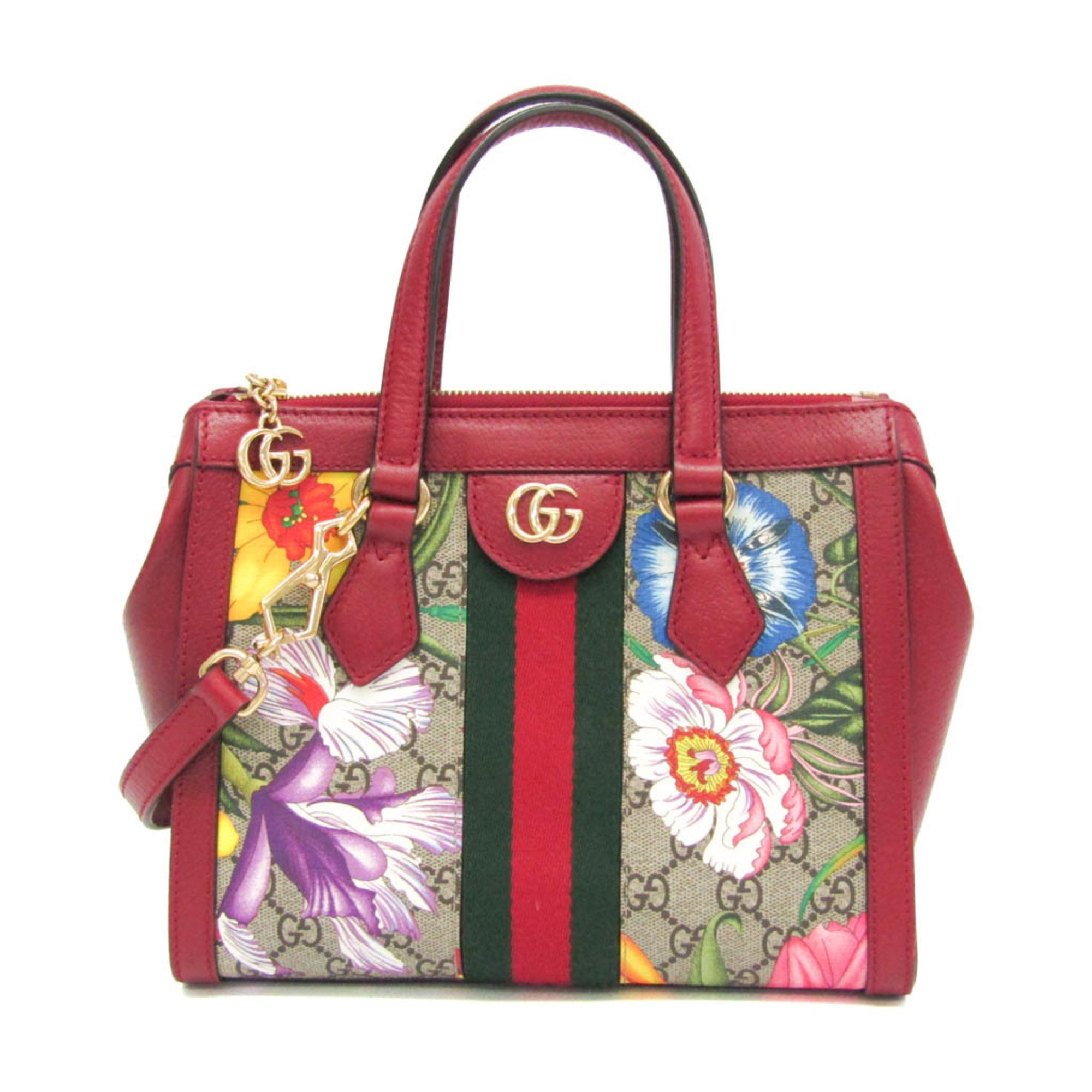 Gucci Ophidia GG Flora Small 547551 Women's PVC,Leather Handbag,Shoulder Bag Beige,Brown,Red Color