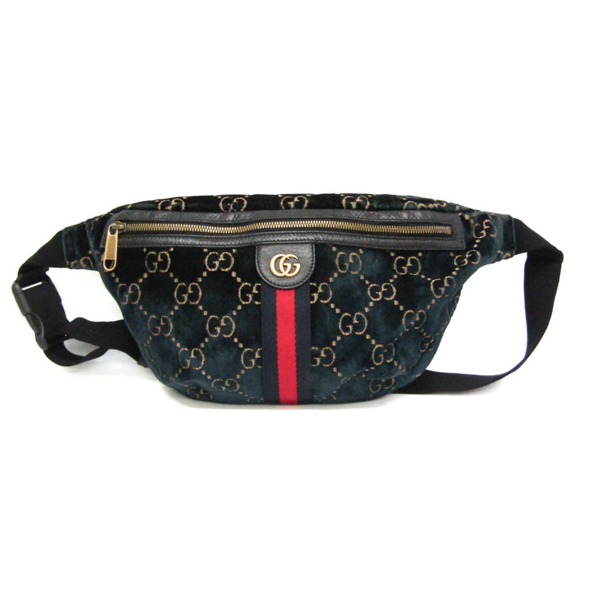 Gucci GG Marmont Sherry Line 574968 Women's Velvet Fanny Pack,Sling Bag Dark Green