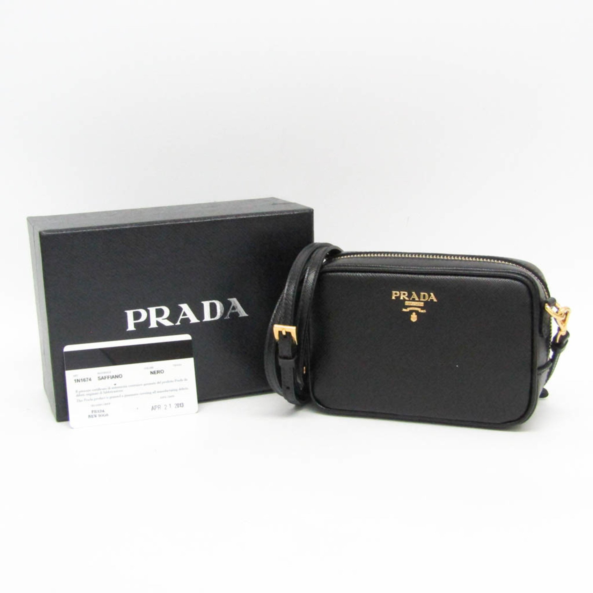 Prada Saffiano 1N1674 Women s Leather Pouch Shoulder Bag Black eLADY Globazone