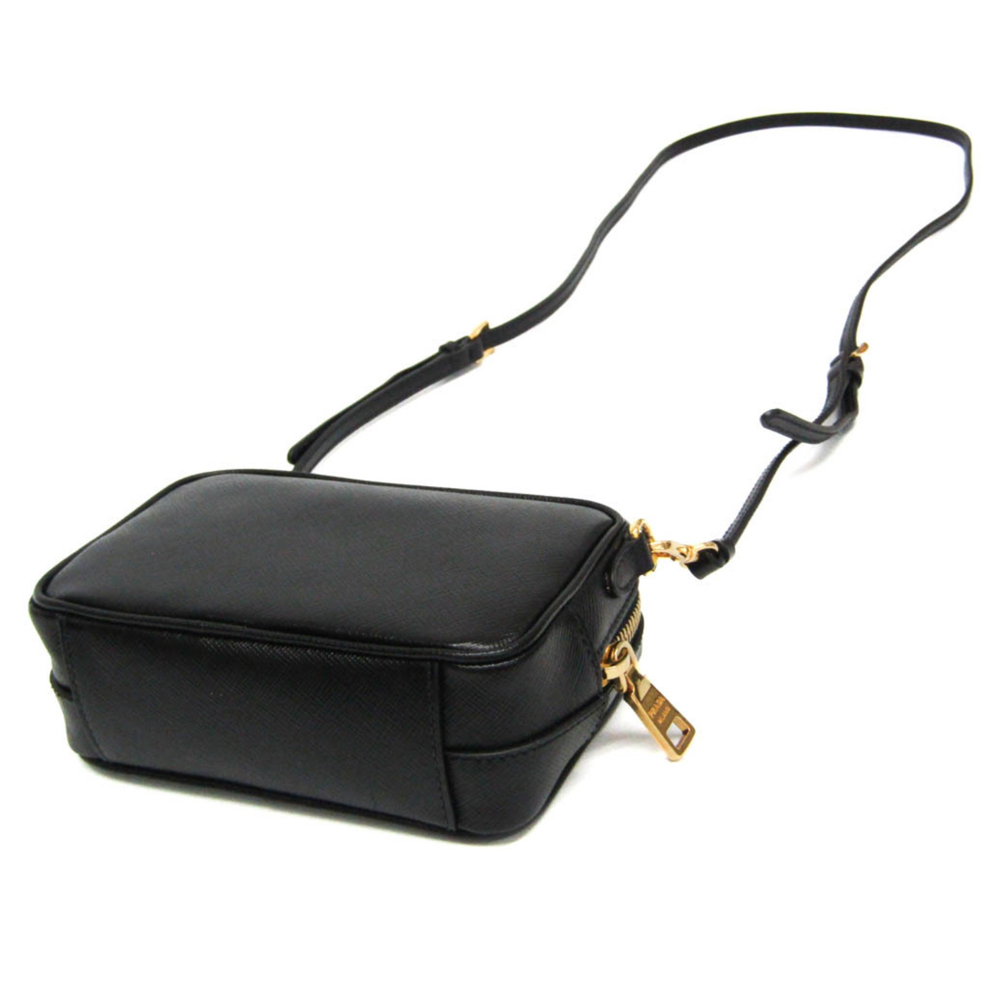 Prada Saffiano 1N1674 Women's Leather Pouch,Shoulder Bag Black