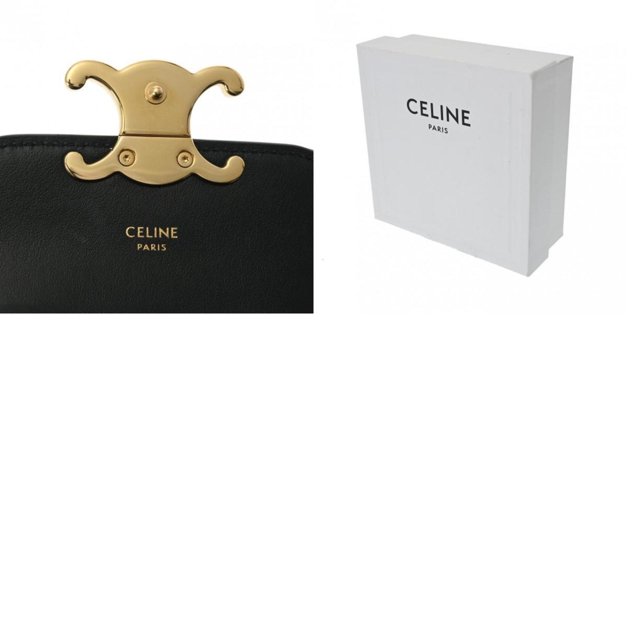 CELINE Claude Black 101513DPV.38NO Women's Shiny Calfskin Shoulder Bag