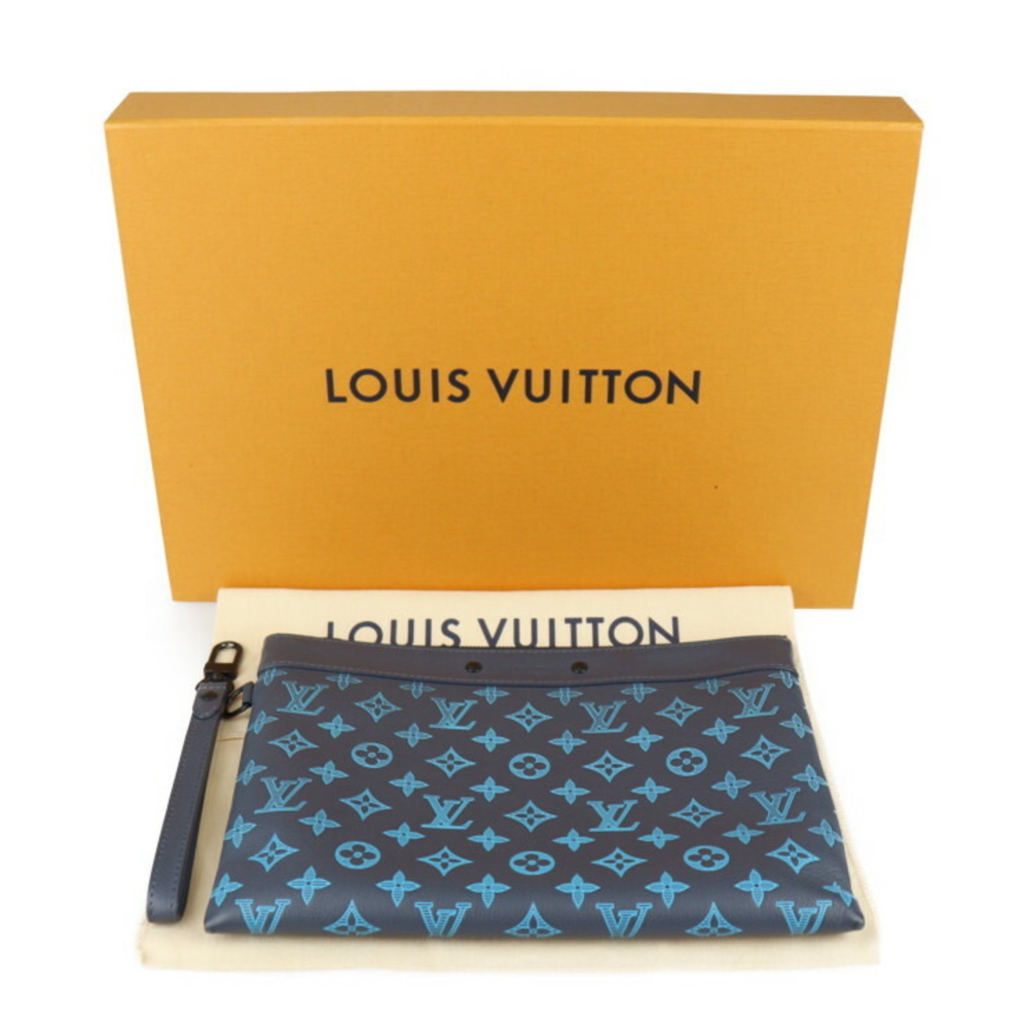 LOUIS VUITTON Louis Vuitton Pochette To Go Second Bag M82321 Monogram Shadow Calf BLEU NAVY RIVER Blue Navy River Black Hardware Wristlet Clutch Pouch