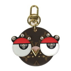 LOUIS VUITTON Louis Vuitton Porte Cle Animal Face Keychain M68216 Monogram Canvas Leather Beads Brown Multicolor Keyring Bag Charm