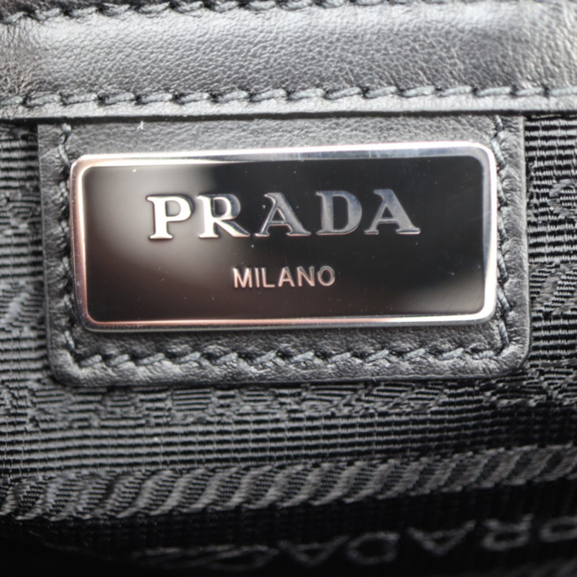 PRADA Saffiano Pouch Second Bag 2VF056 Leather NERO x MAREA Black Blue Clutch Wristlet