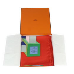 HERMES Carré 90 PERSPECTIVE II A.M.CASSANDRE Aldoph Mouron Cassandre Scarf 01570S 22 100% Silk Rouge Multicolor