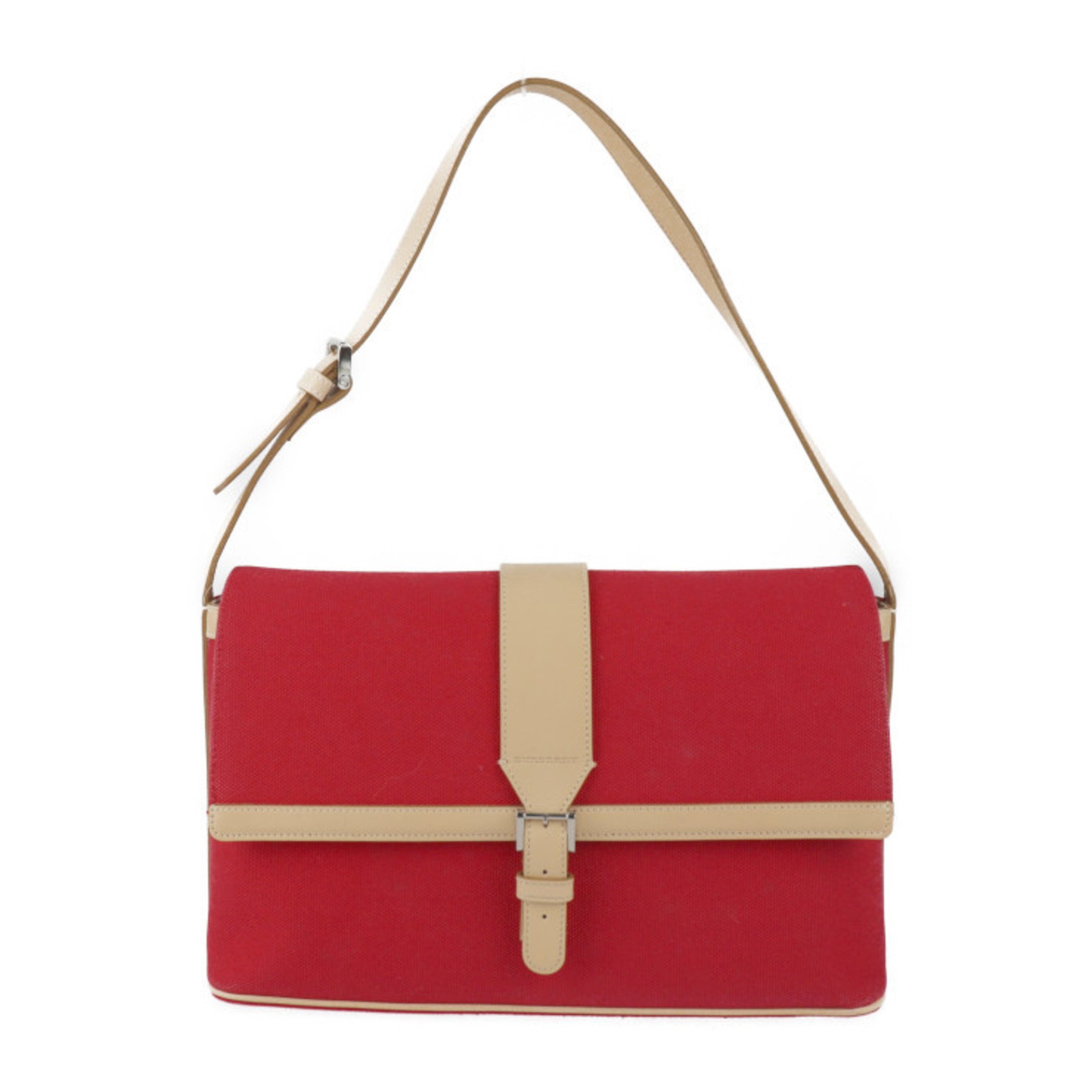 BURBERRY Burberry Bag Shoulder - Canvas Leather Red Beige Flap