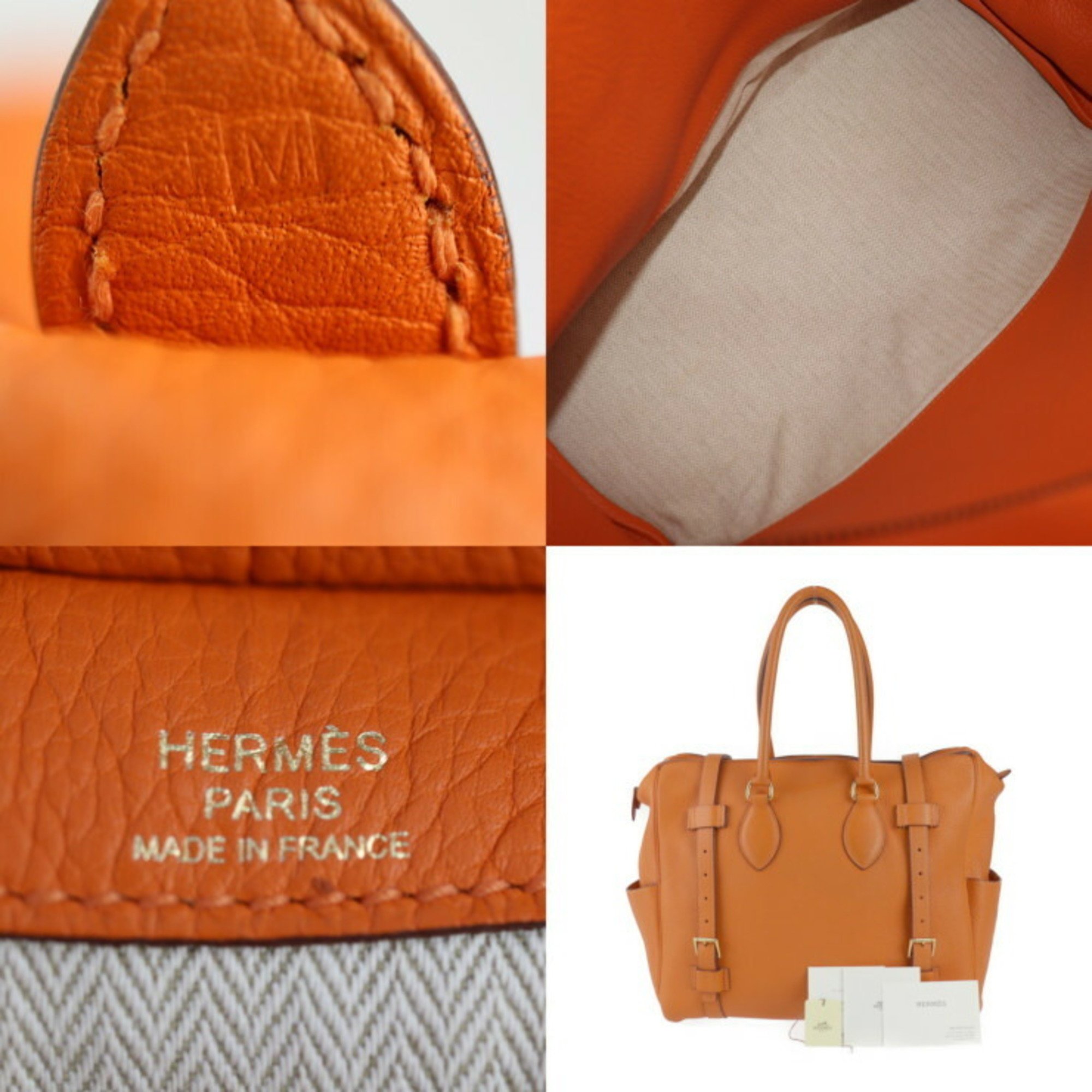 HERMES Hermes Pur Sangle 35 Handbag 060450CC-93 Taurillon Clemence Orange Tote Bag Boston □M Engraved