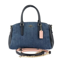 COACH Sage Carryall Handbag F67473 Denim Leather Blue Navy Shoulder Bag