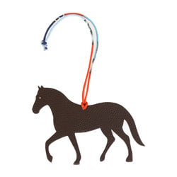 HERMES Hermes Cheval Petit H Accessories - Togo Epsom Leather Ebène Rouge GM Bag Charm Horse