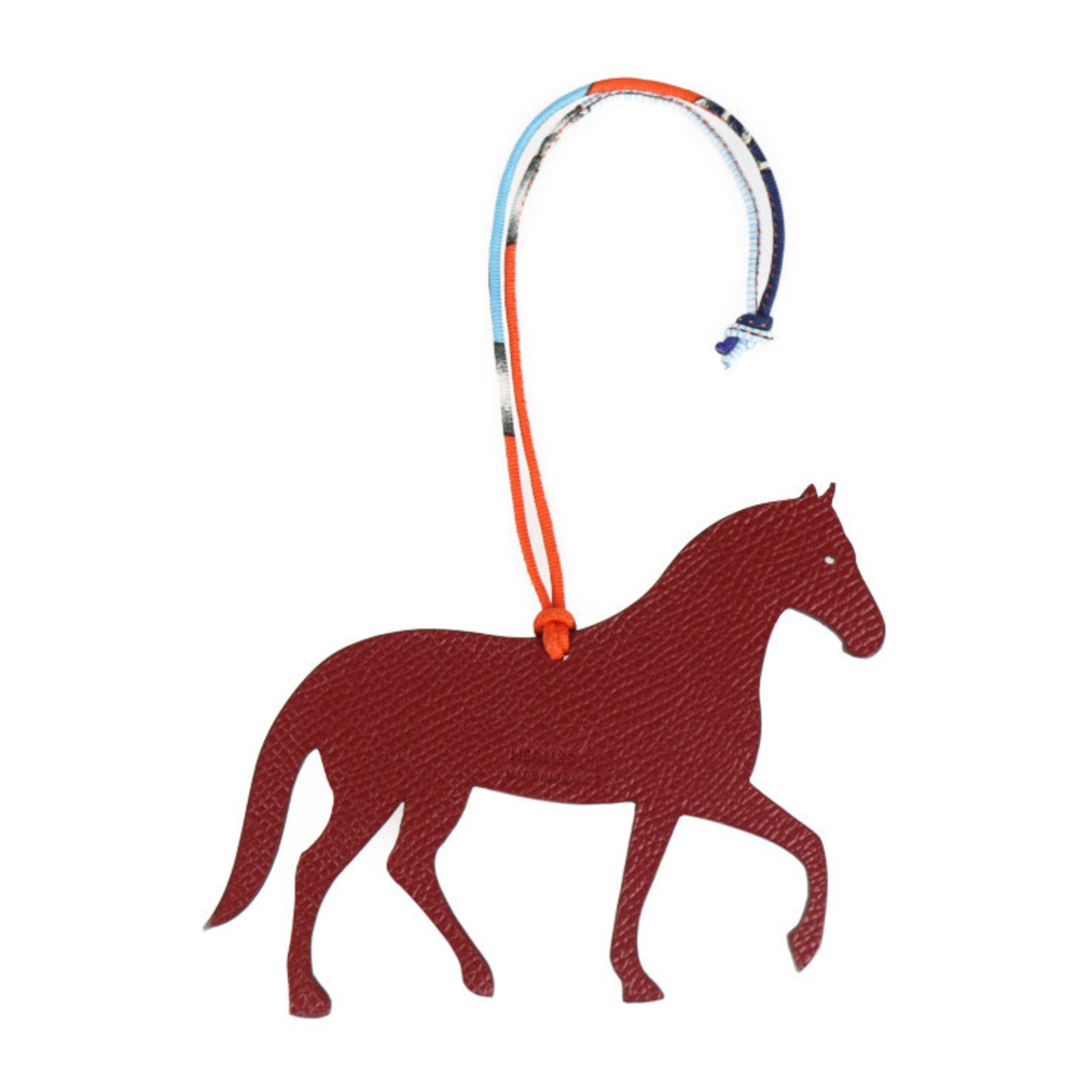 HERMES Hermes Cheval Petit H Accessories - Togo Epsom Leather Ebène Rouge GM Bag Charm Horse