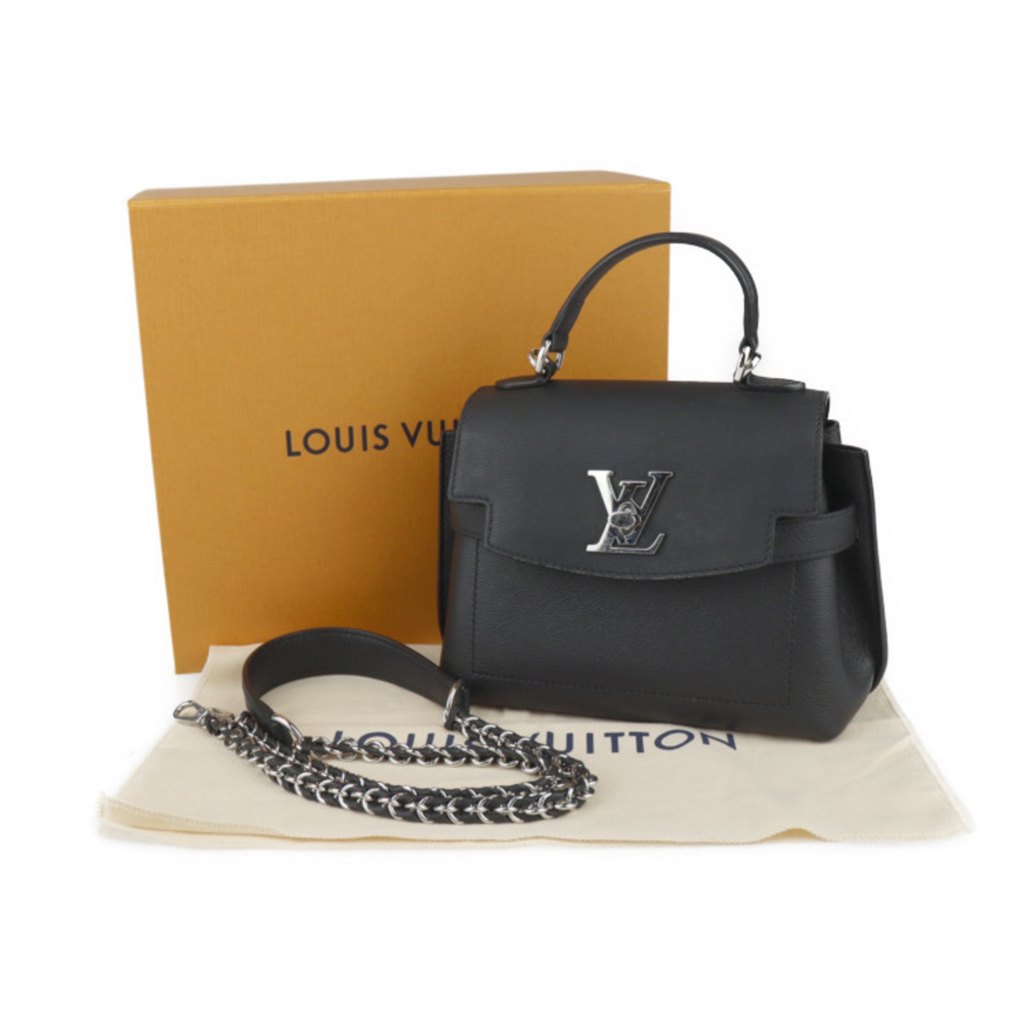 LOUIS VUITTON Louis Vuitton Lock Me Ever Handbag M20997 Grained Calf Leather Black Shoulder Bag Turnlock