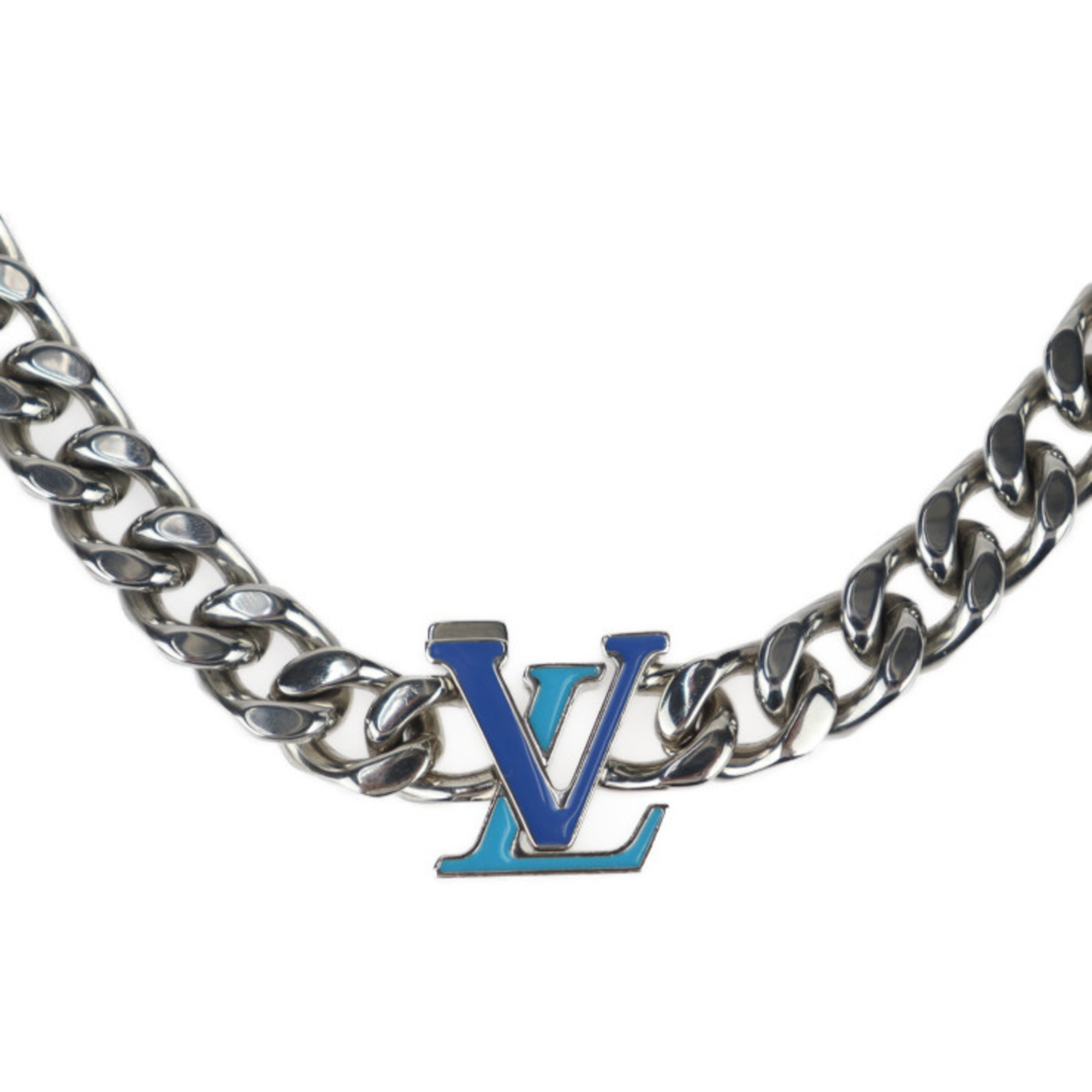 LOUIS VUITTON Louis Vuitton Collier LV Chain Necklace M00907 Metal Silver Blue