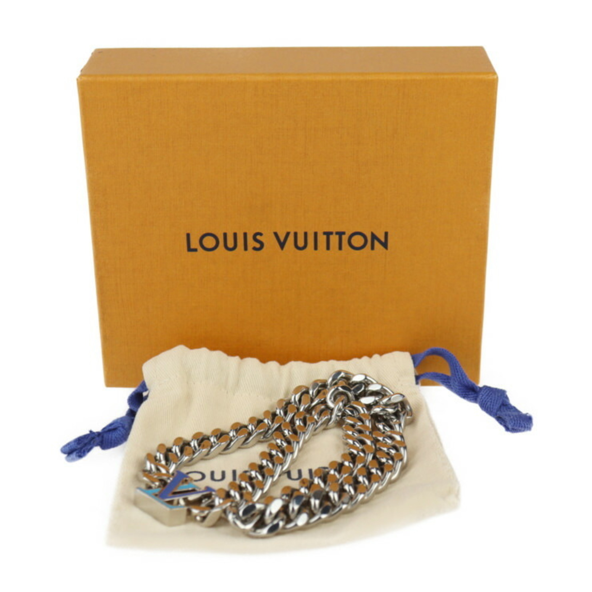 LOUIS VUITTON Louis Vuitton Collier LV Chain Necklace M00907 Metal Silver Blue