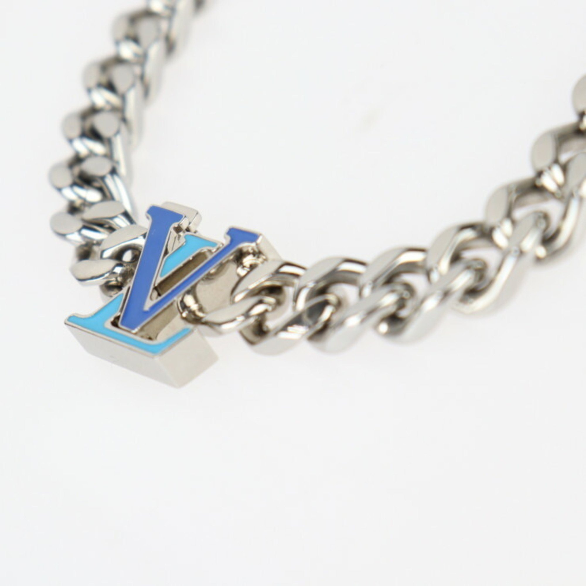 LOUIS VUITTON Louis Vuitton Collier LV Chain Necklace M00907 Metal Silver Blue