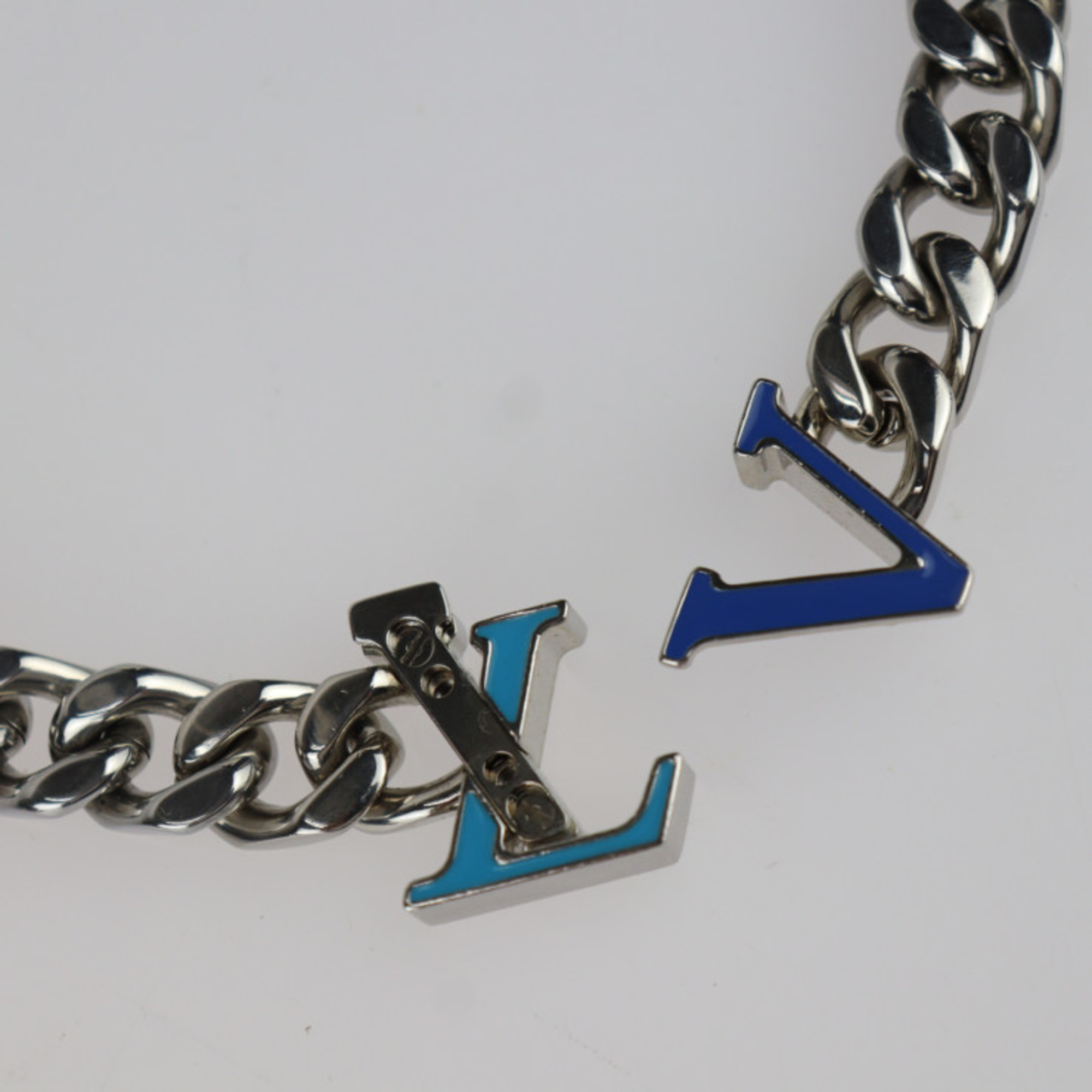 LOUIS VUITTON Louis Vuitton Collier LV Chain Necklace M00907 Metal Silver Blue