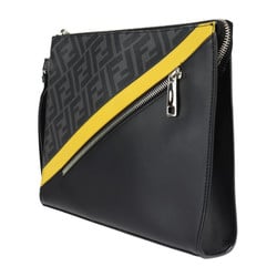 FENDI Diagonal Clutch Bag Second 7V91 Leather Black Grey Yellow Wristlet FF