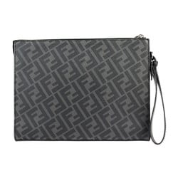 FENDI Diagonal Clutch Bag Second 7V91 Leather Black Grey Yellow Wristlet FF