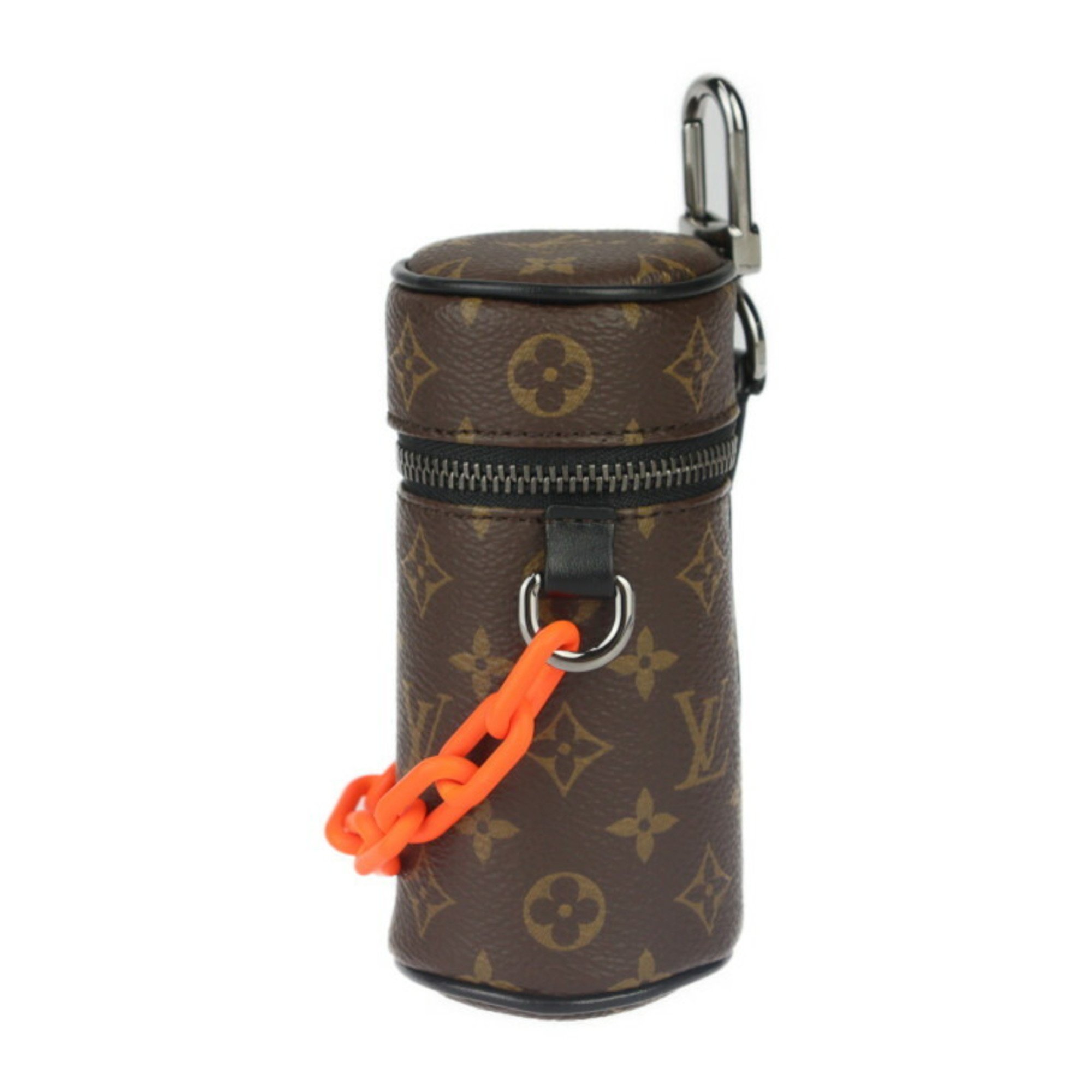 LOUIS VUITTON Louis Vuitton Monogram Barrel Pouch M00966 Leather Brown x Black Orange Key Ring Bag Charm Multi-Case