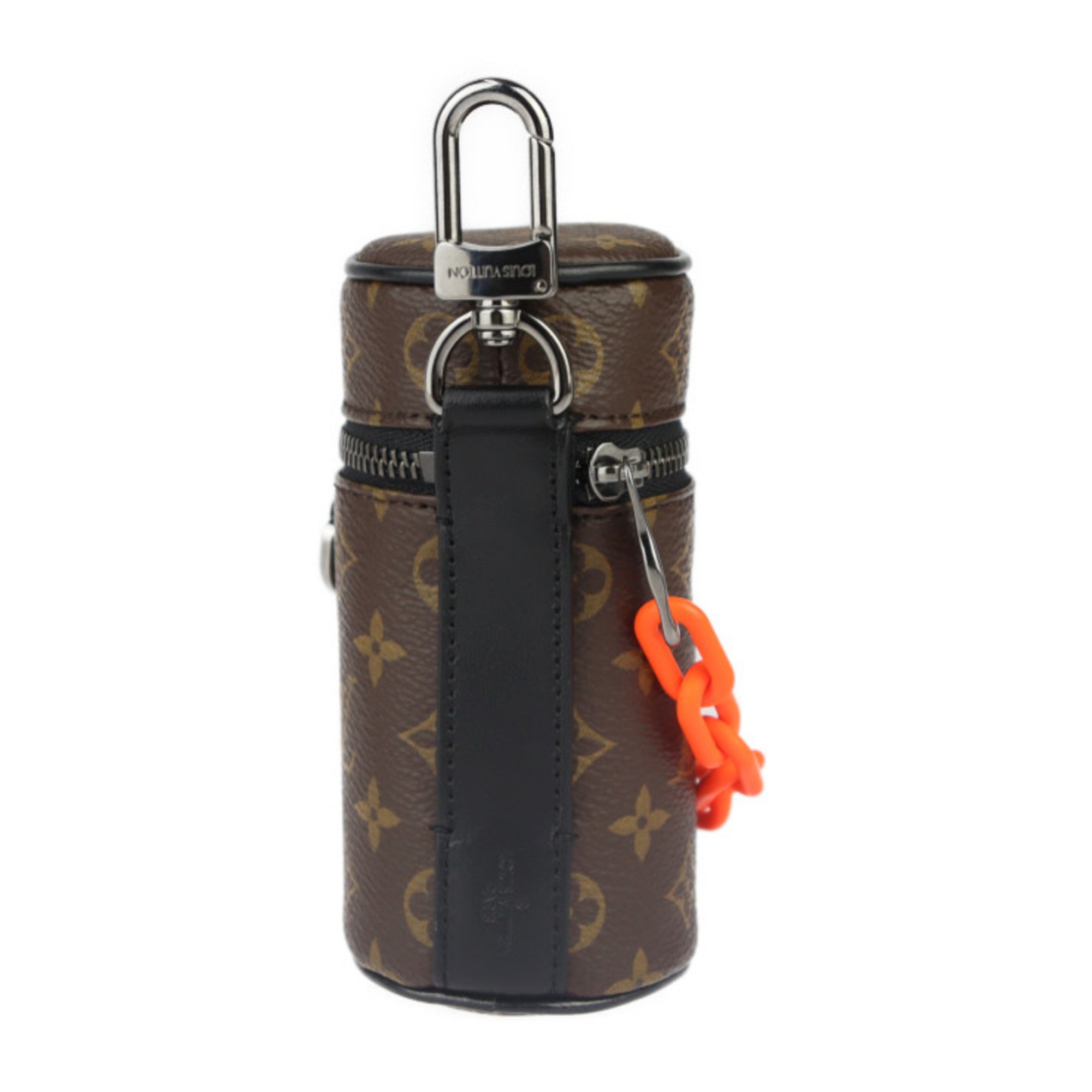 LOUIS VUITTON Louis Vuitton Monogram Barrel Pouch M00966 Leather Brown x Black Orange Key Ring Bag Charm Multi-Case