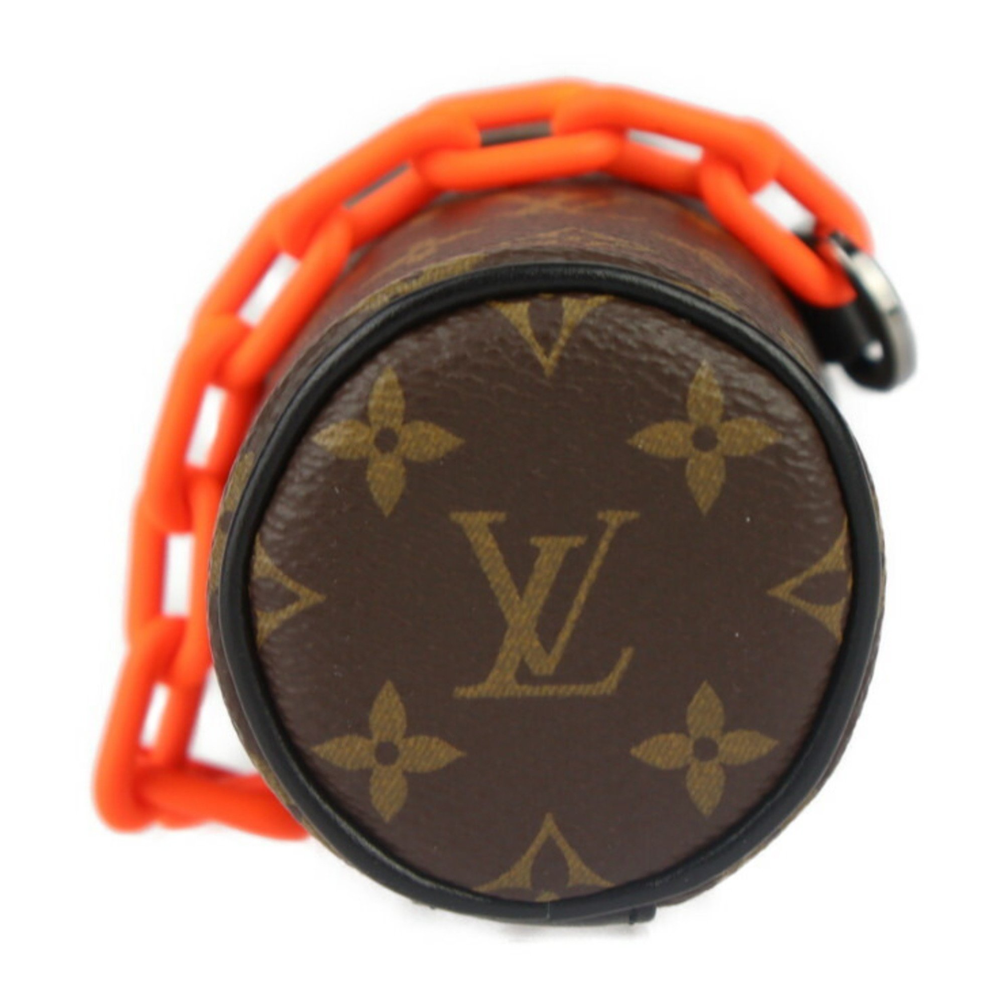 LOUIS VUITTON Louis Vuitton Monogram Barrel Pouch M00966 Leather Brown x Black Orange Key Ring Bag Charm Multi-Case