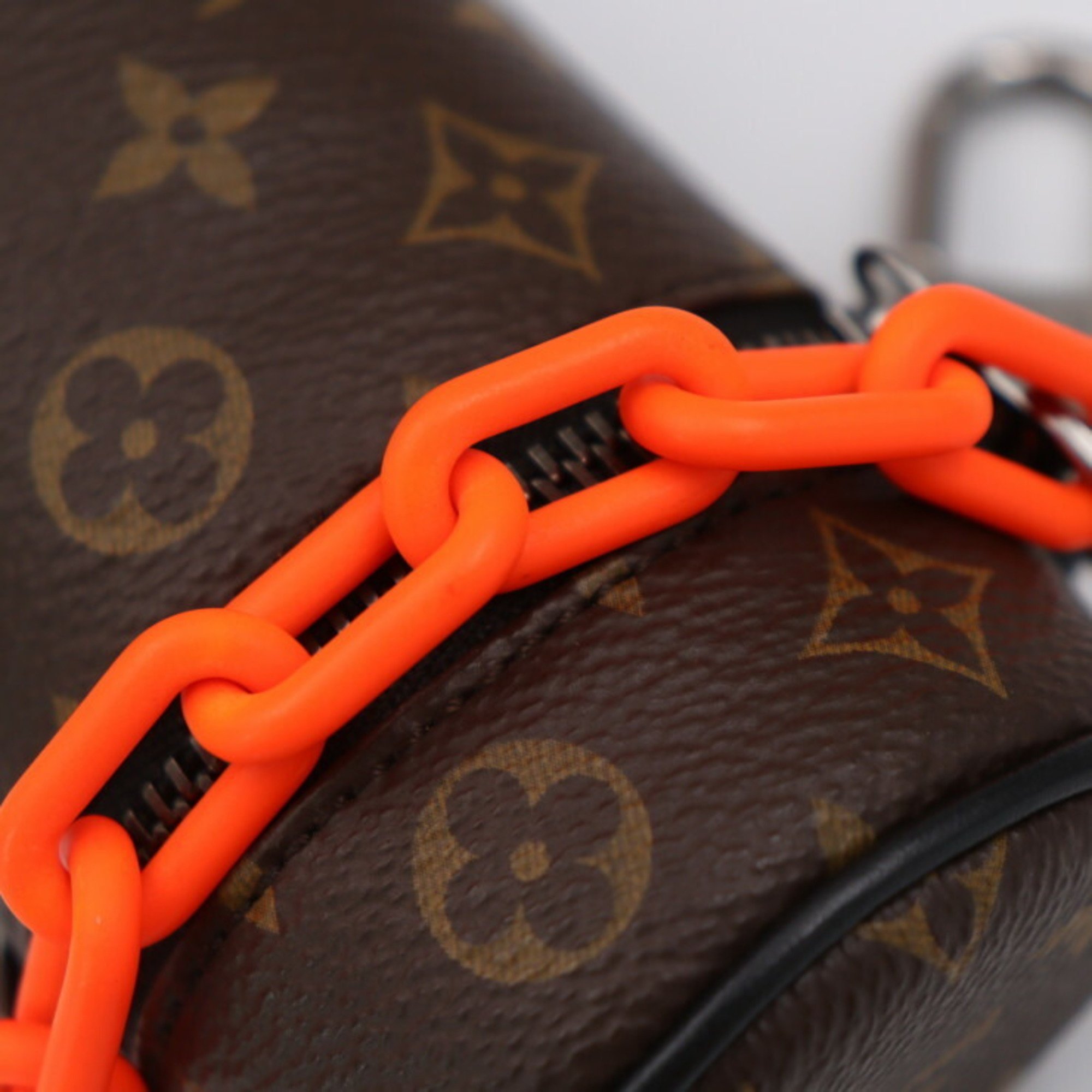 LOUIS VUITTON Louis Vuitton Monogram Barrel Pouch M00966 Leather Brown x Black Orange Key Ring Bag Charm Multi-Case