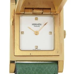 Hermes HERMES Medor watch gold plated x leather green quartz white dial ladies