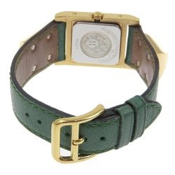 Hermes HERMES Medor watch gold plated x leather green quartz white dial ladies