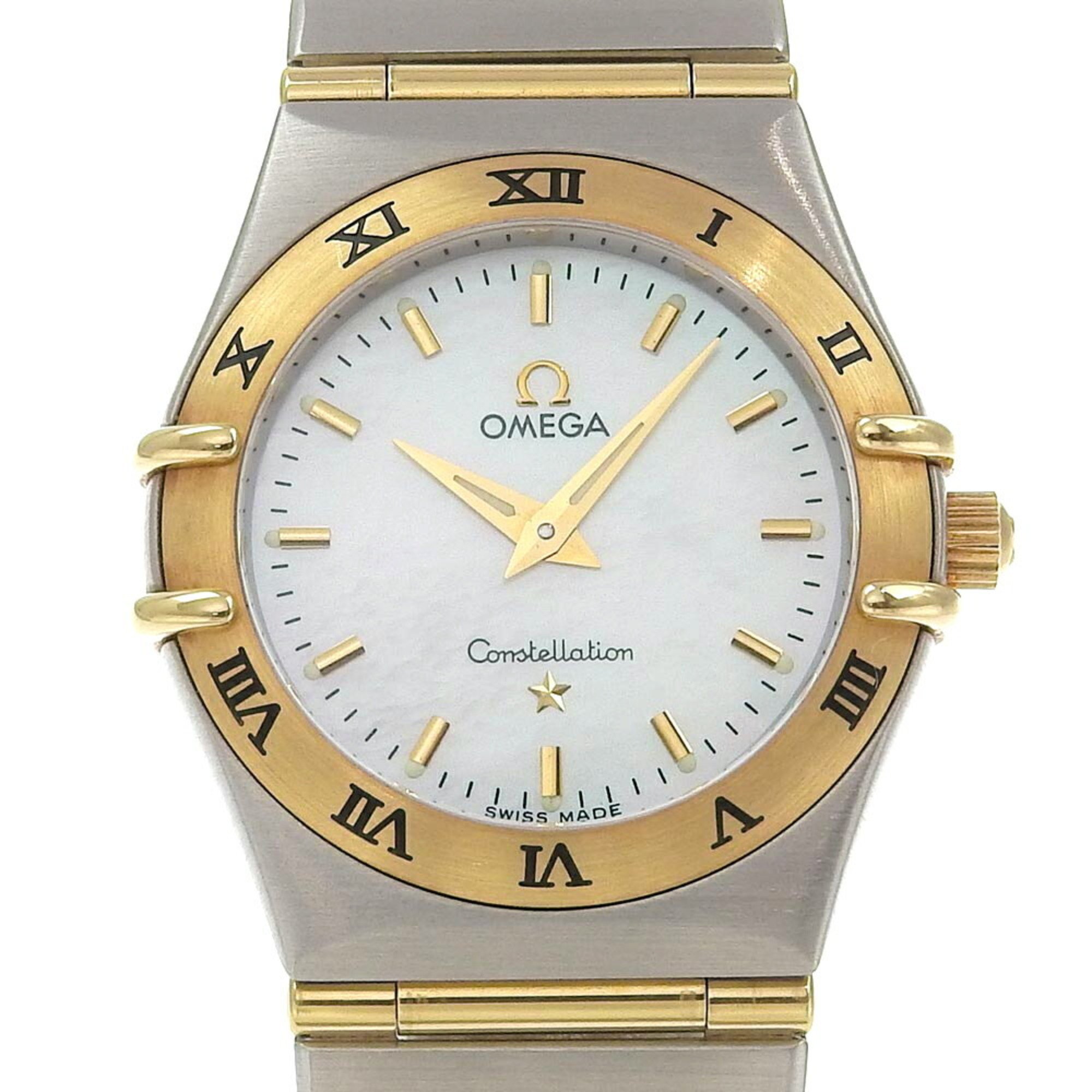 OMEGA Constellation Watch 1262.70 Stainless Steel Gold Quartz Analog Display Shell Dial Ladies