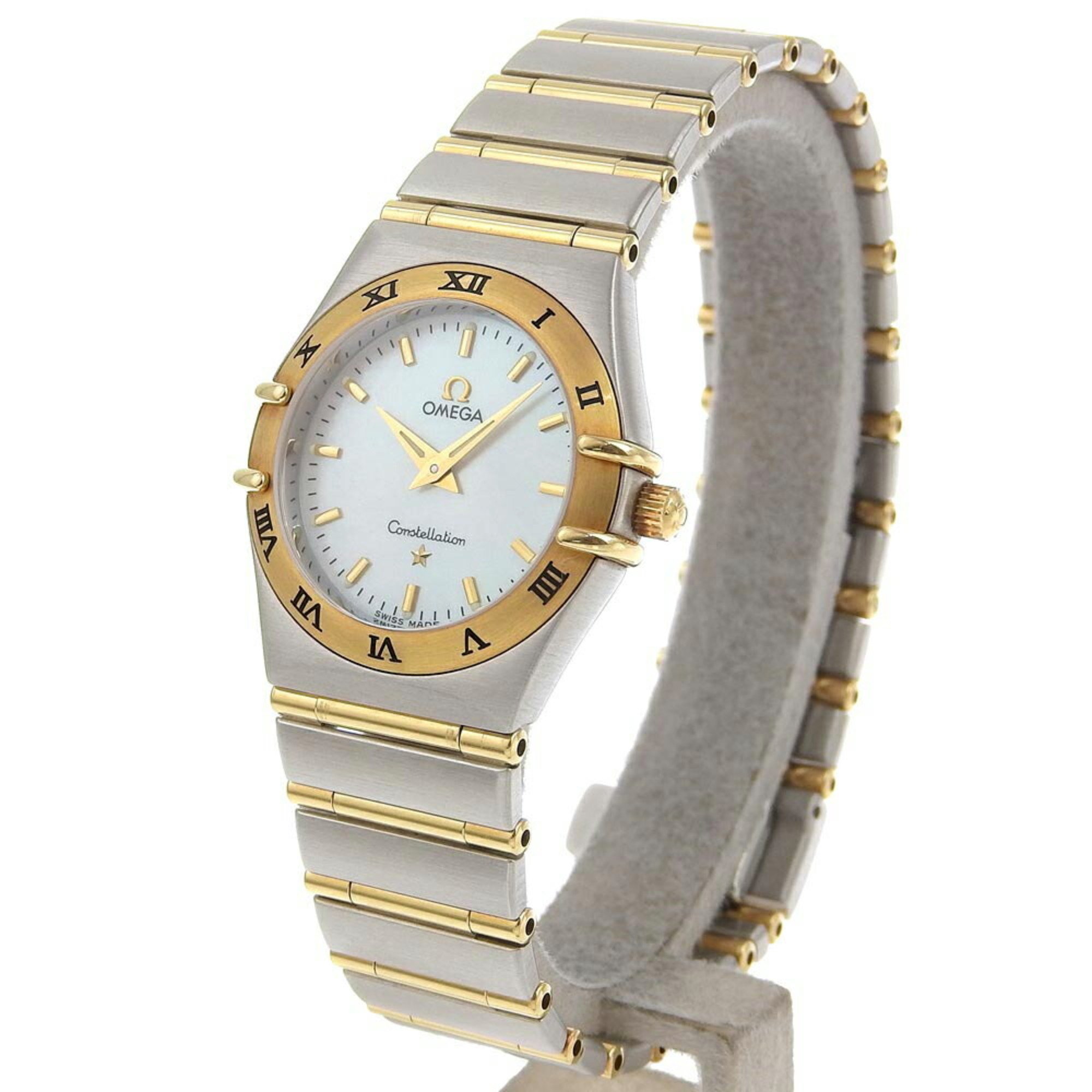 OMEGA Constellation Watch 1262.70 Stainless Steel Gold Quartz Analog Display Shell Dial Ladies