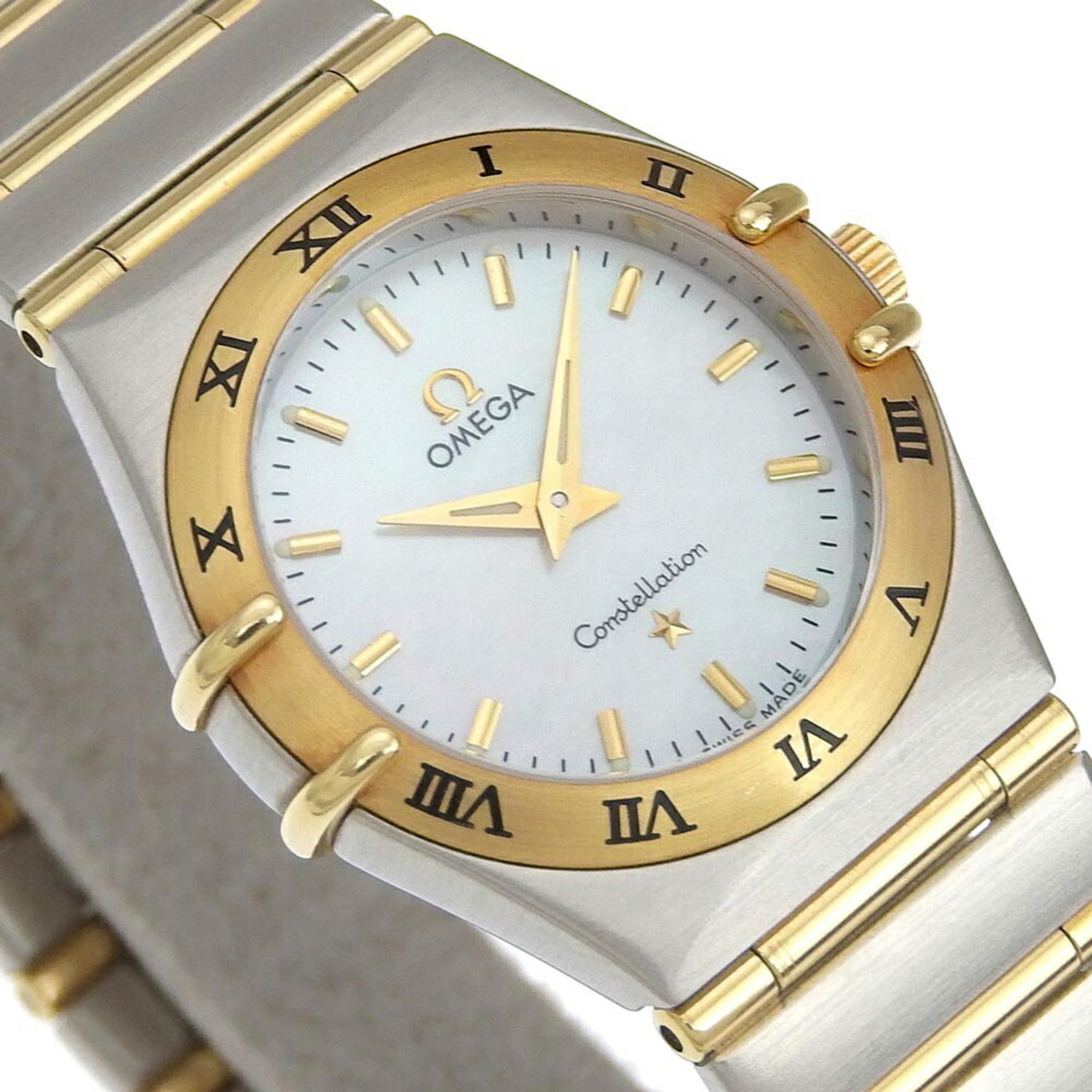 OMEGA Constellation Watch 1262.70 Stainless Steel Gold Quartz Analog Display Shell Dial Ladies