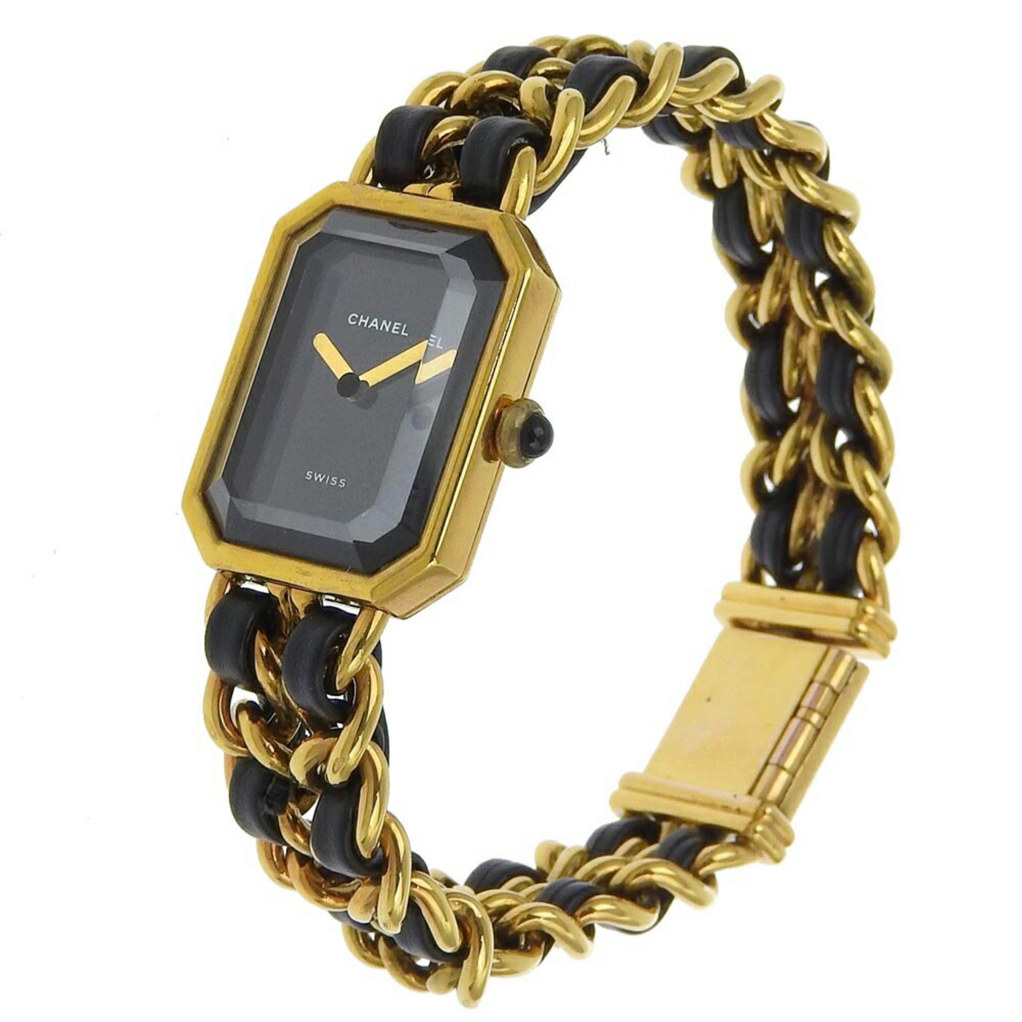 Chanel CHANEL Premiere Watch Gold Plated x Leather L Quartz Black Dial Ladies