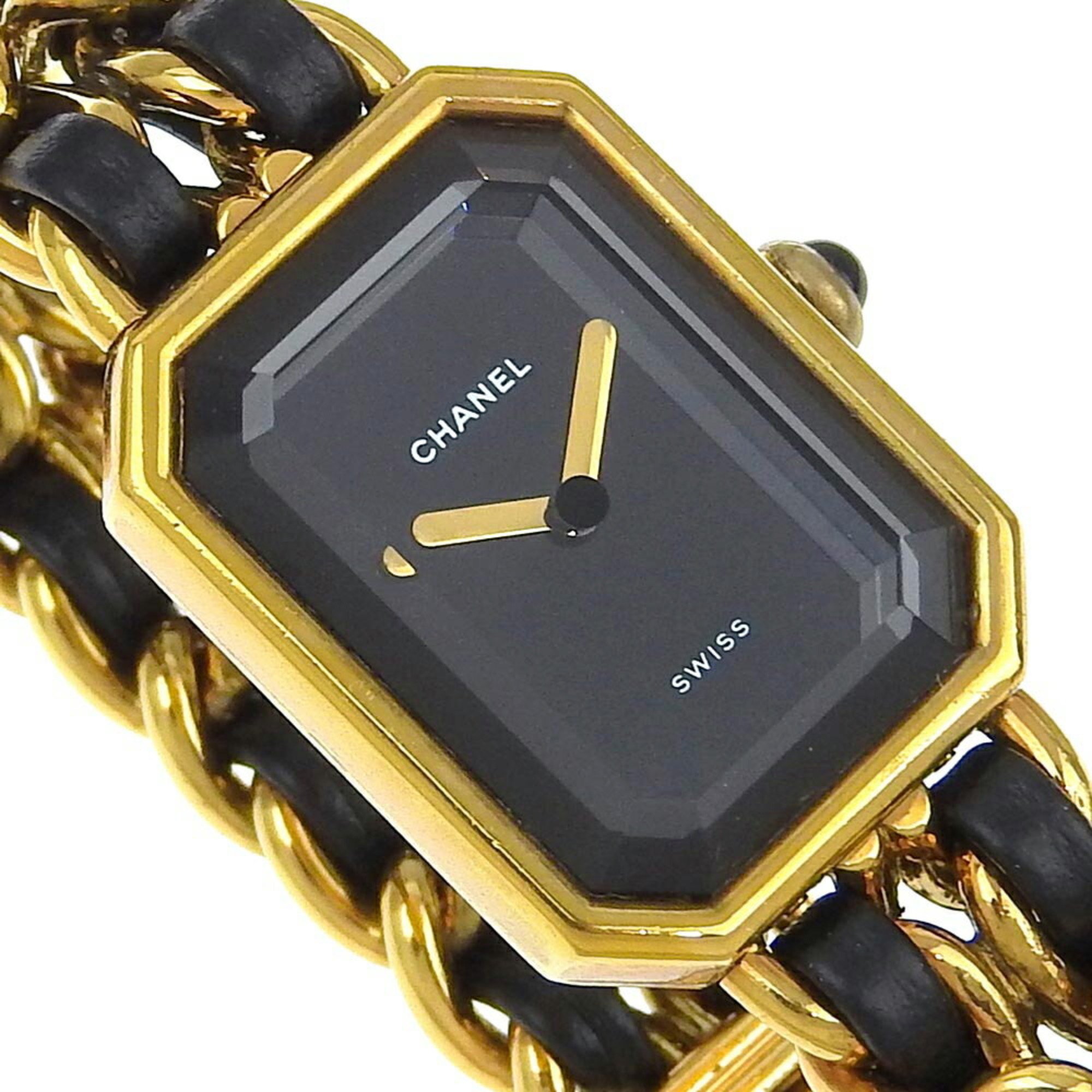 Chanel CHANEL Premiere Watch Gold Plated x Leather L Quartz Black Dial Ladies