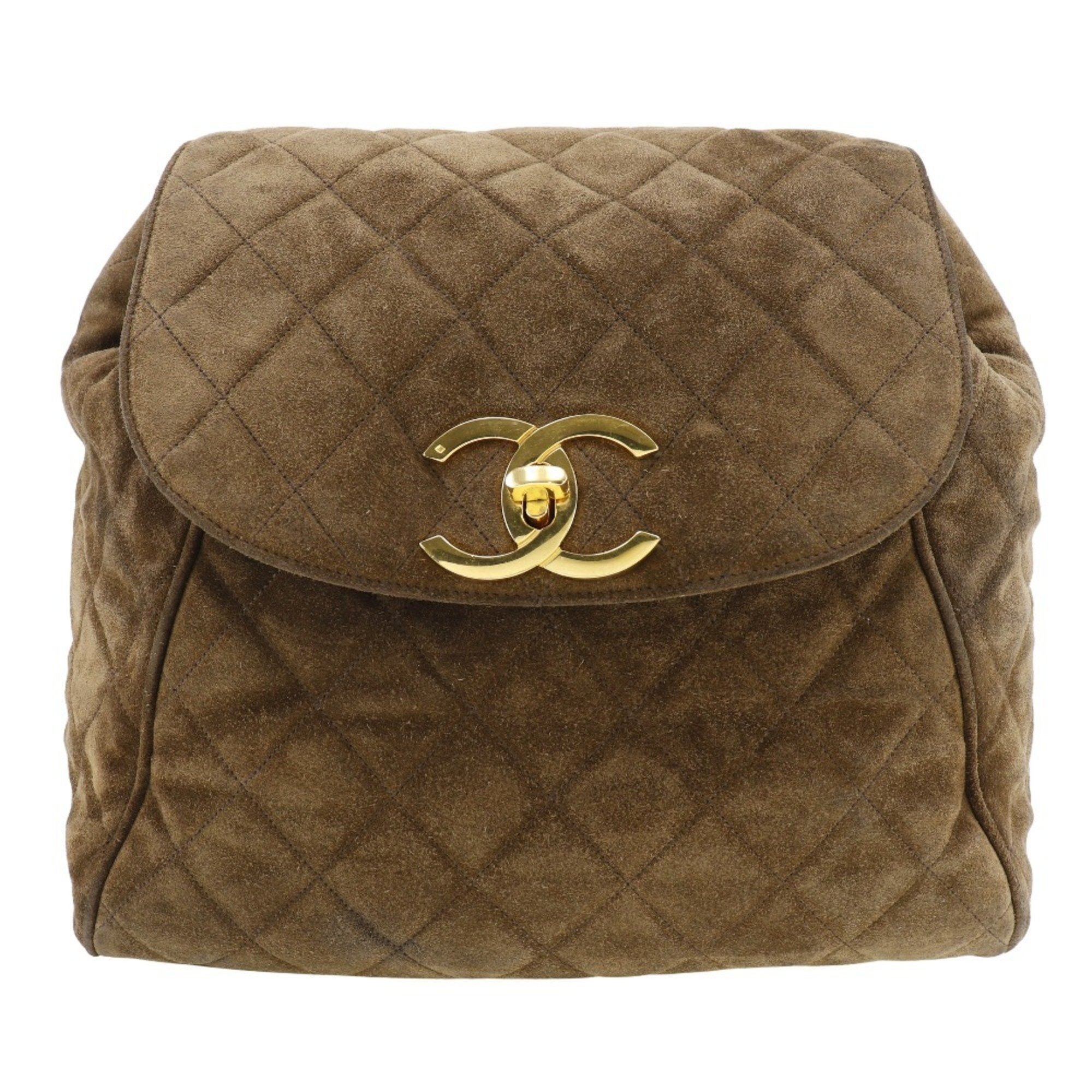 Chanel CHANEL Matelasse Backpack/Daypack Coco Mark Suede x Gold Plated Brown A5 Turn Lock Women's