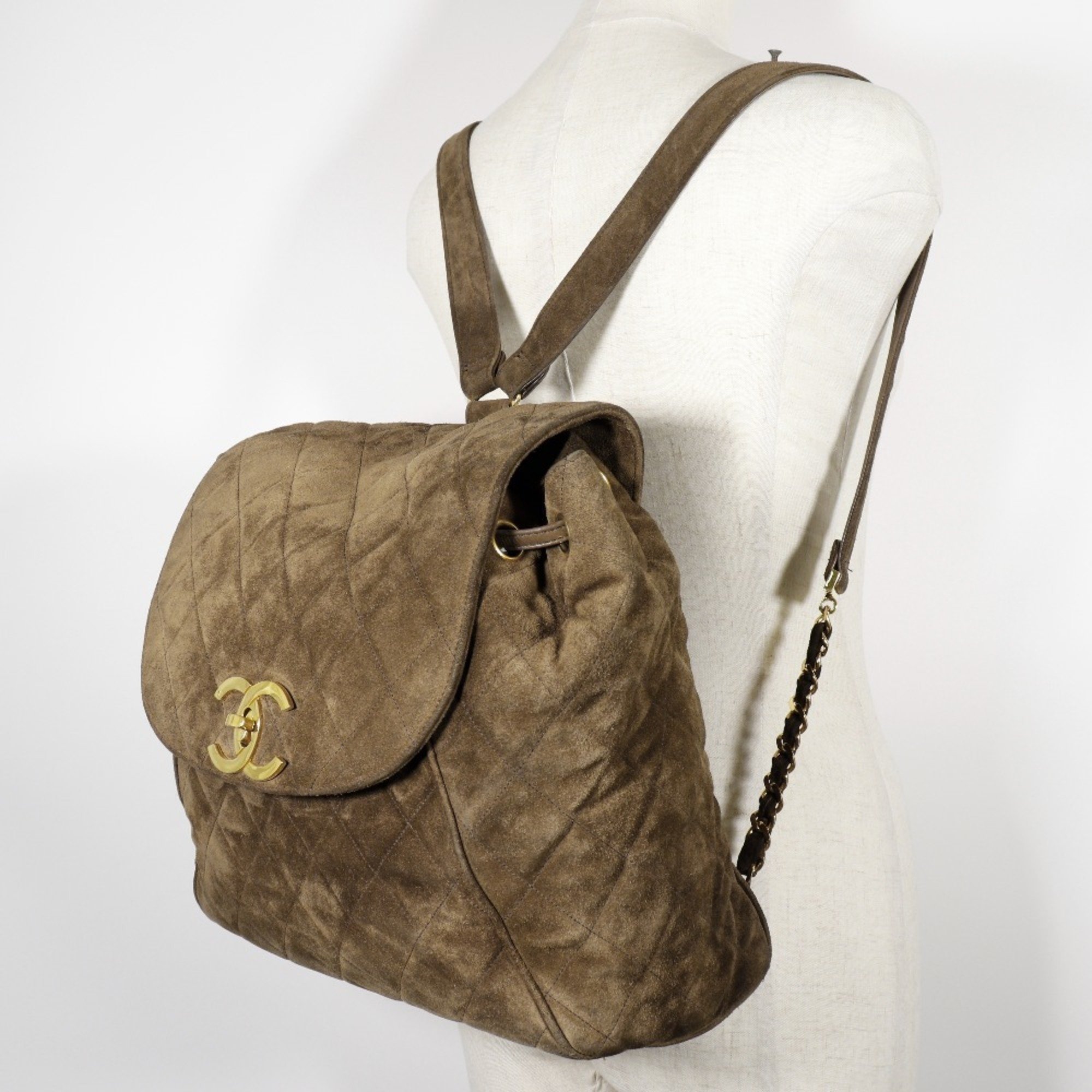 Chanel CHANEL Matelasse Backpack/Daypack Coco Mark Suede x Gold Plated Brown A5 Turn Lock Women's